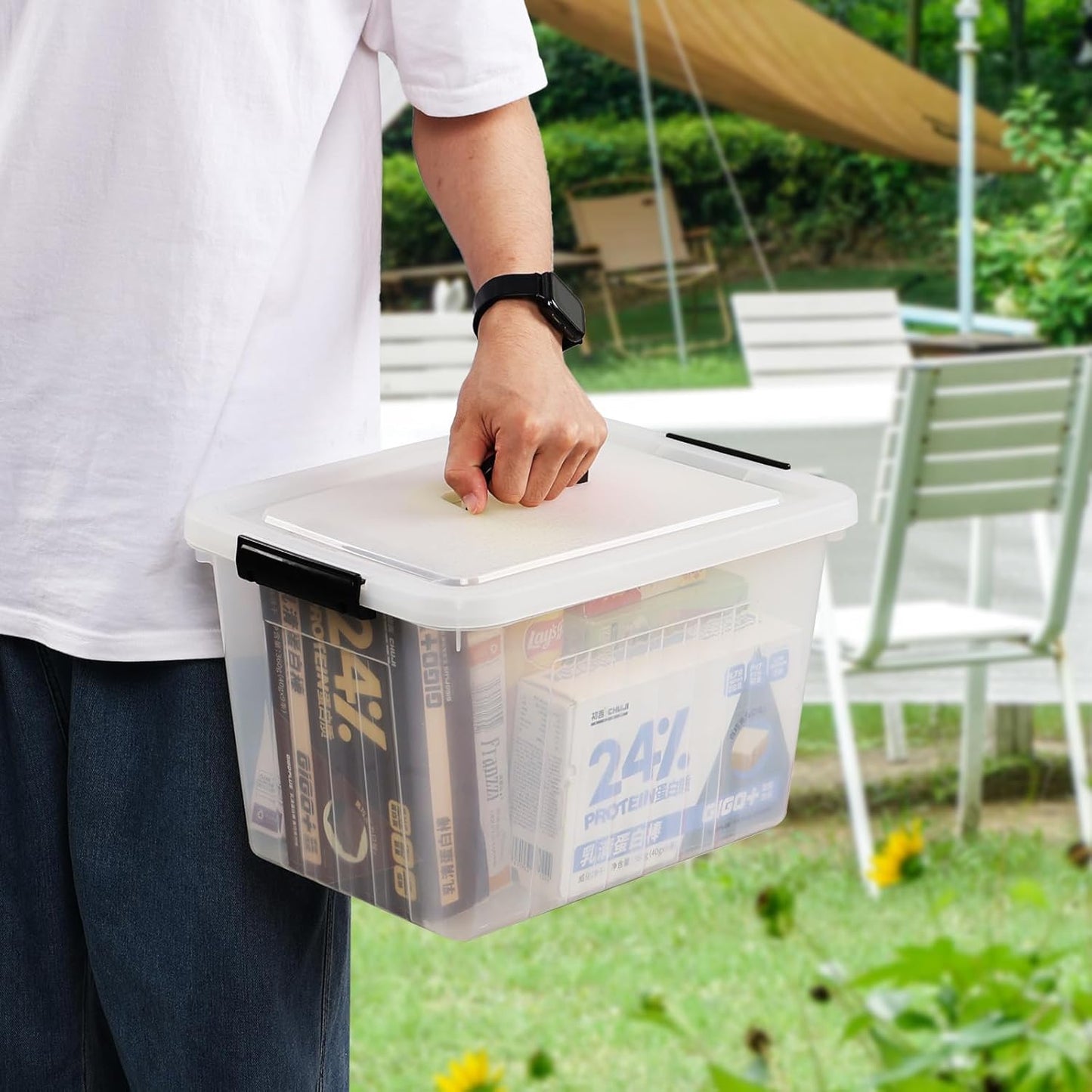 18 Quart Clear Plastic Storage Latching Bin with Lids, Latch Box with Handle, 4 Packs