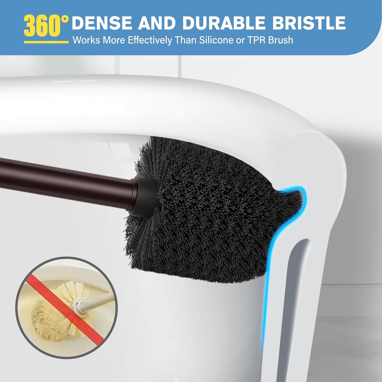 UPTRONIC Toilet Brush, Aluminum Alloy Toilet Brush and Holder Set with Extra Long Handle Durable Bristles Toilet Bowl Brush and Covered Holder for Toilet Scrubber for Bathroom Cleaning(Brown)