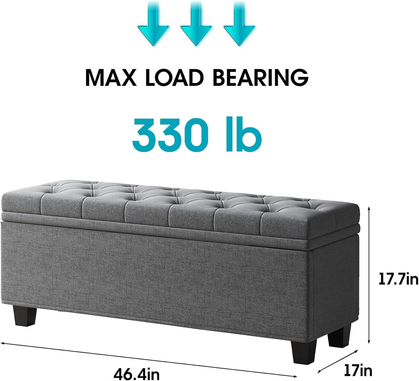 Maupvit Ottoman with Storage, Ottoman Bench with Lift Top, Upholstered Storage Bench with Hinged Lid, Bedroom Bench with Seating, Foot Rest Stool (Darkgray)