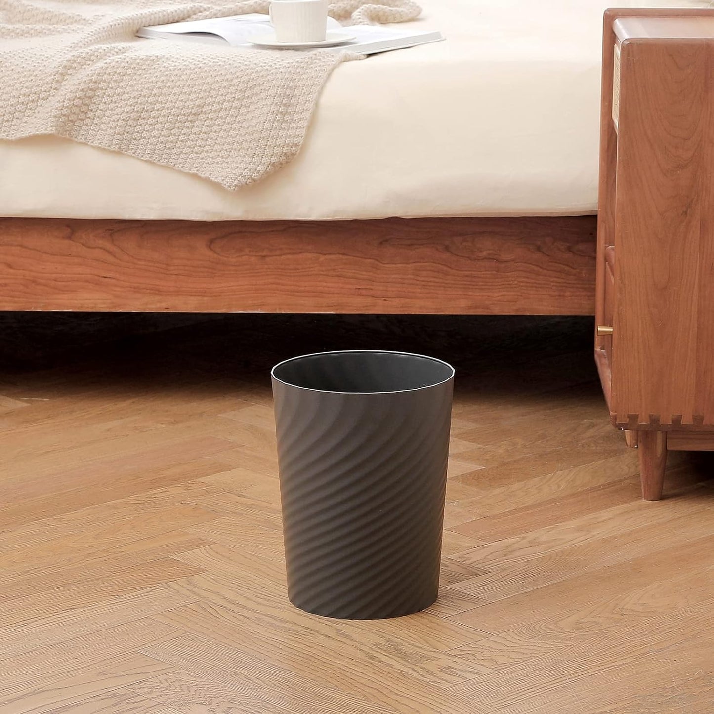 UUJOLY Plastic Small Trash Can Wastebasket, Garbage Container Basket for Bathrooms, Laundry Room, Kitchens, Offices, Kids Rooms, Dorms, 1.8 Gallon, Dark Grey, 3 Pack