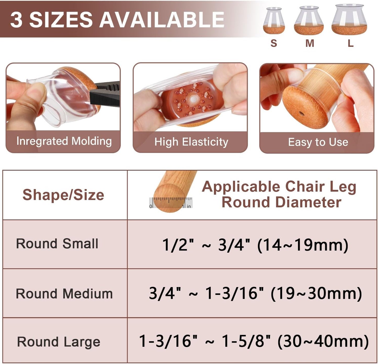 Chair Leg Floor Protectors Chair Leg Protectors for Hardwood Floors Felt Silicone Caps Strengthen Bottom Protection Anti-Scratch Reduce Noise 16 Pack Clear Round Small Fit 1/2" to 3/4" (14-19mm)