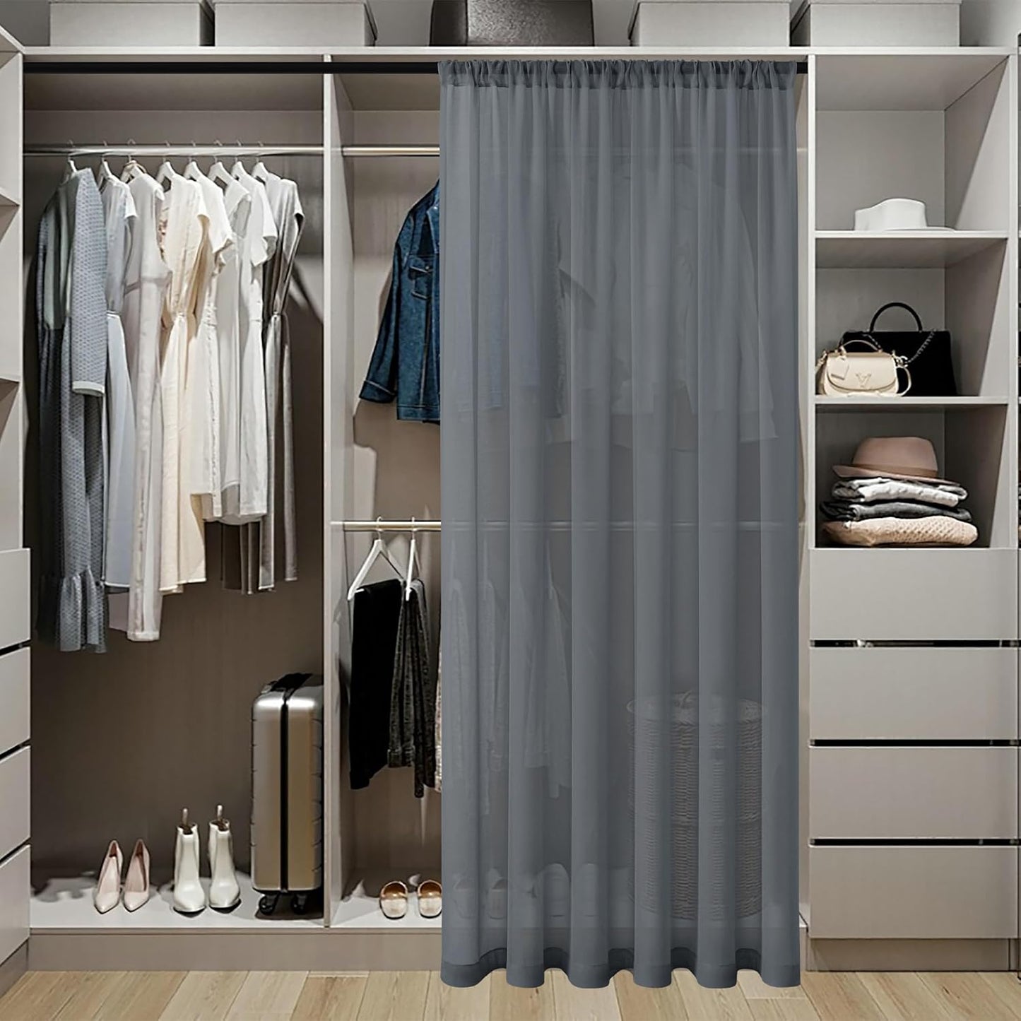 Tollpiz Small Sheer Door Curtain Closet Linen Textured Curtain Sheers Doorway Light Filtering Voile French Door Rod Pocket Curtains Patio Glass Door, 25 x 40 inches Long, Dark Grey, Set of 1 Panel