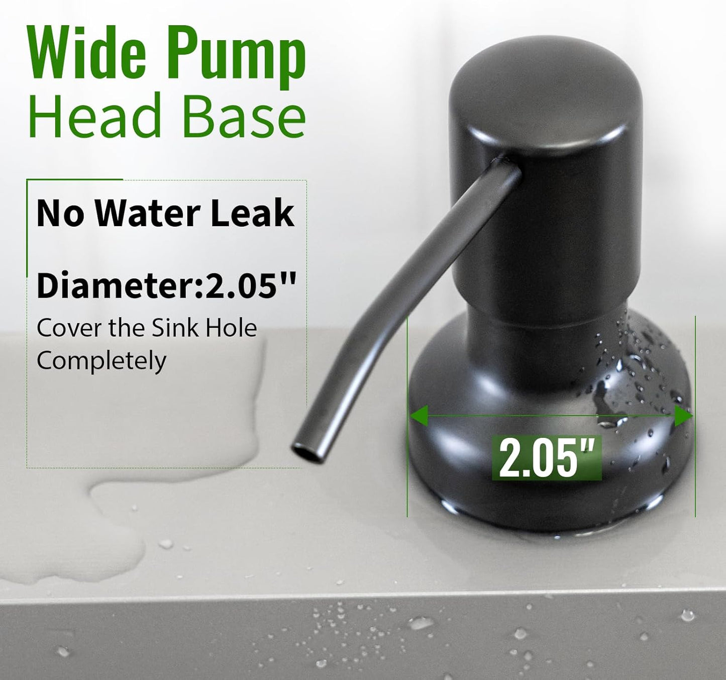 Soap Dispenser for Kitchen Sink, Kitchen Sink Soap Dispenser with 17 OZ Bottle, Refill from The Top Bar, Longer Threaded Shaft Shank, Wide Pump Head Base (Black)