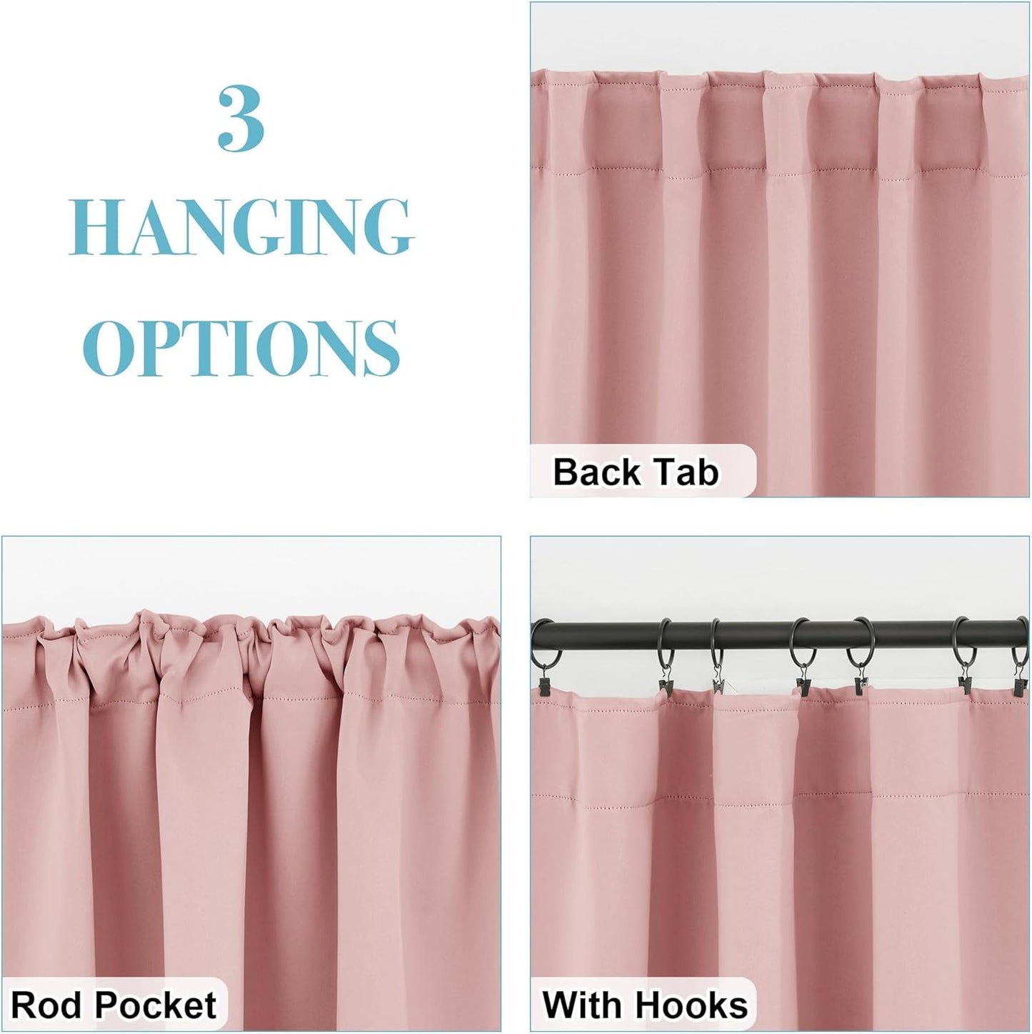 RYB HOME Pink Small Window Tiers - Blackout Insualting Privacy Curtains for Kids Bedroom Kitchen Bathroom Basement Cafe Cabinet Drapes, 34 Width x 24 Length, 2 Panels，Peach Blush