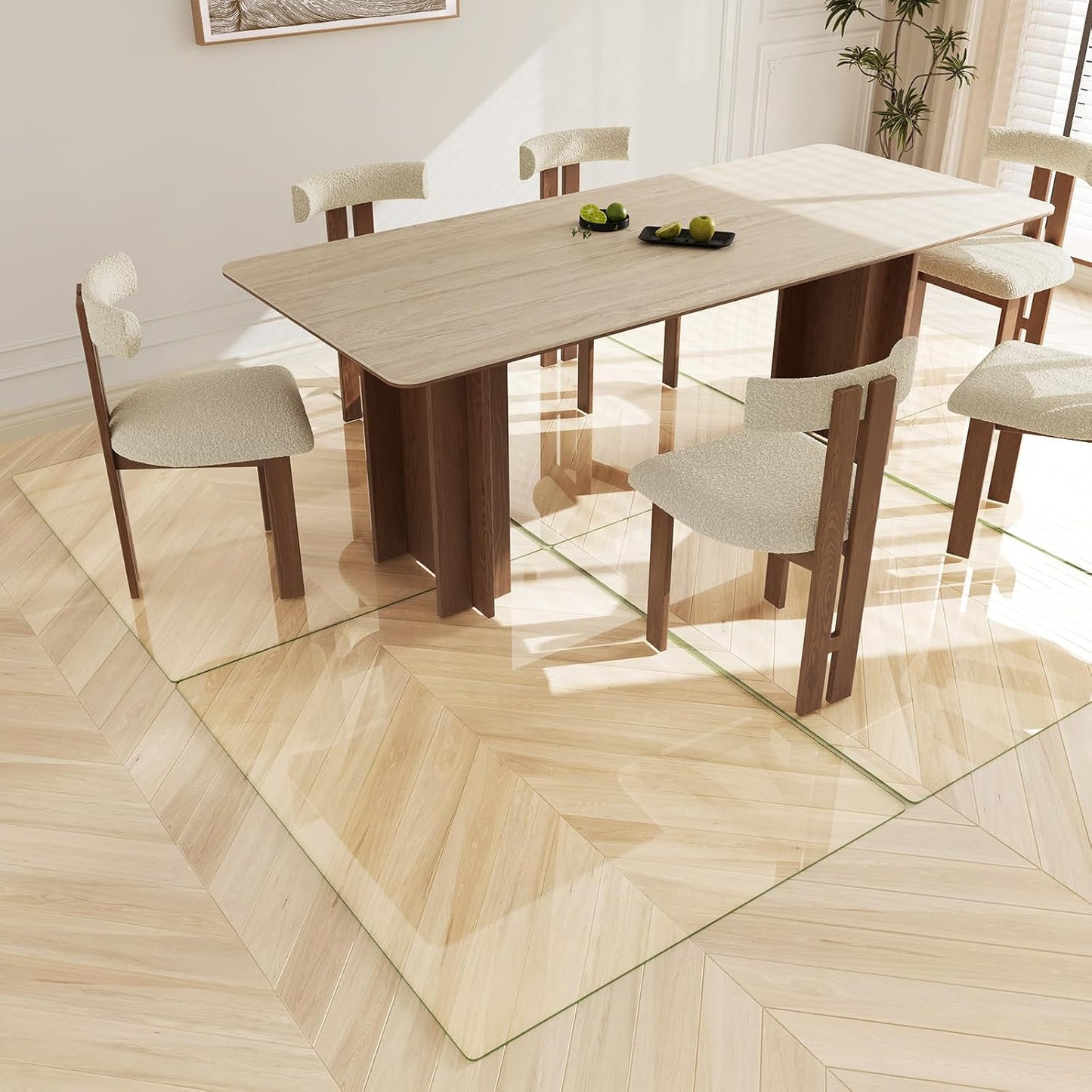 Koonmi Tempered Glass Chair Mat 40"x48" - Premium Office Chair Mat for Hardwood Floors & Low-Pile Carpet with 4 Non-Slip Pads - Thick Scratch-Resistant Surface