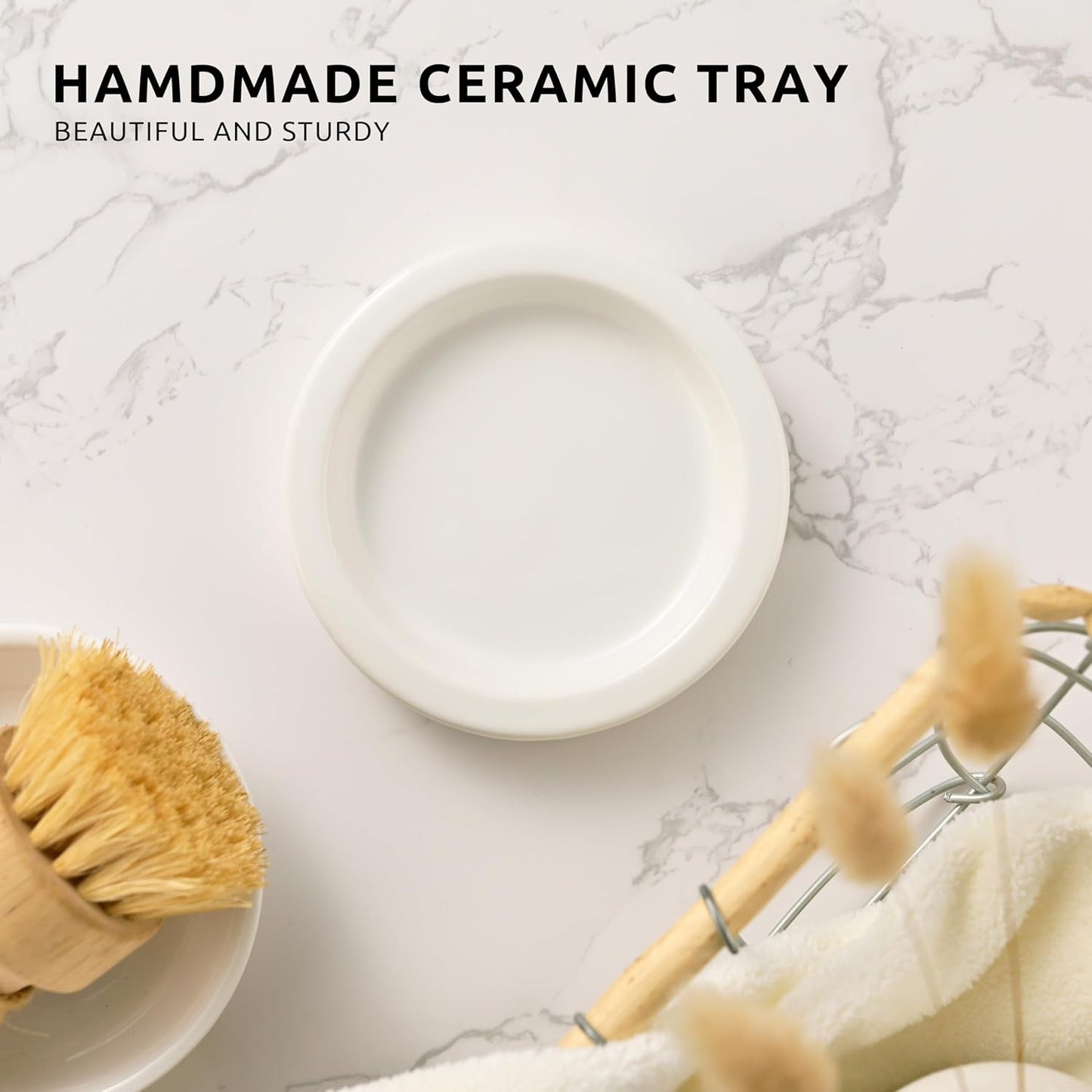 Glass Soap Dispenser Set by Janxin,Bathroom Soap Dispenser Set with Ceramic Tray,Luxury Bathroom Accessories,Modern Kitchen Decor (White+Gold(Dish Soap))