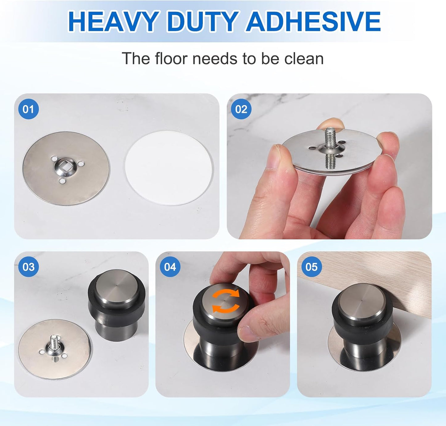 PATIKIL 2Set Round Door Stoppers, 60mm Stainless Steel Door Stop Doorstop Wedge Metal Cylinder Self Adhesive with Screw for Bottom of Door Floor Inside, Black