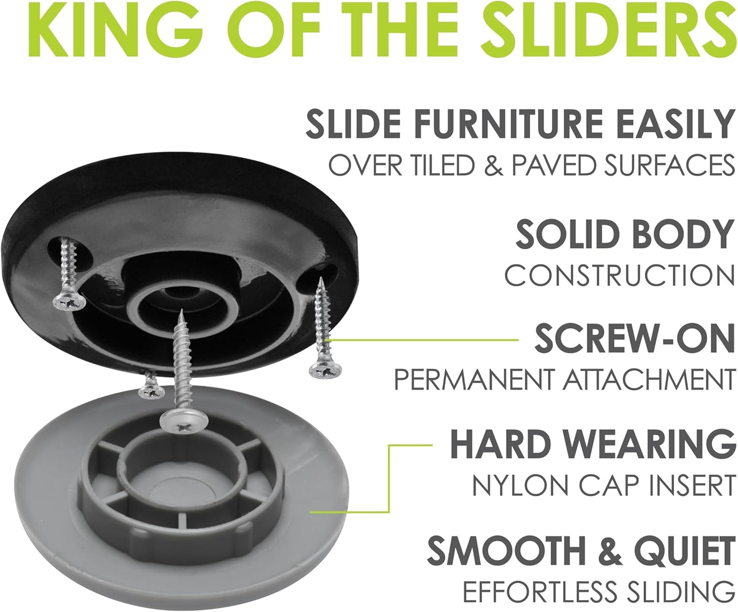 Gorilla Outdoor 2 Inch Furniture Sliders/Screw on Nylon Glide Floor Protectors (Set of 4 Glides) for Carpet and Hard Surface Sliding on Outdoor & Indoor Floors