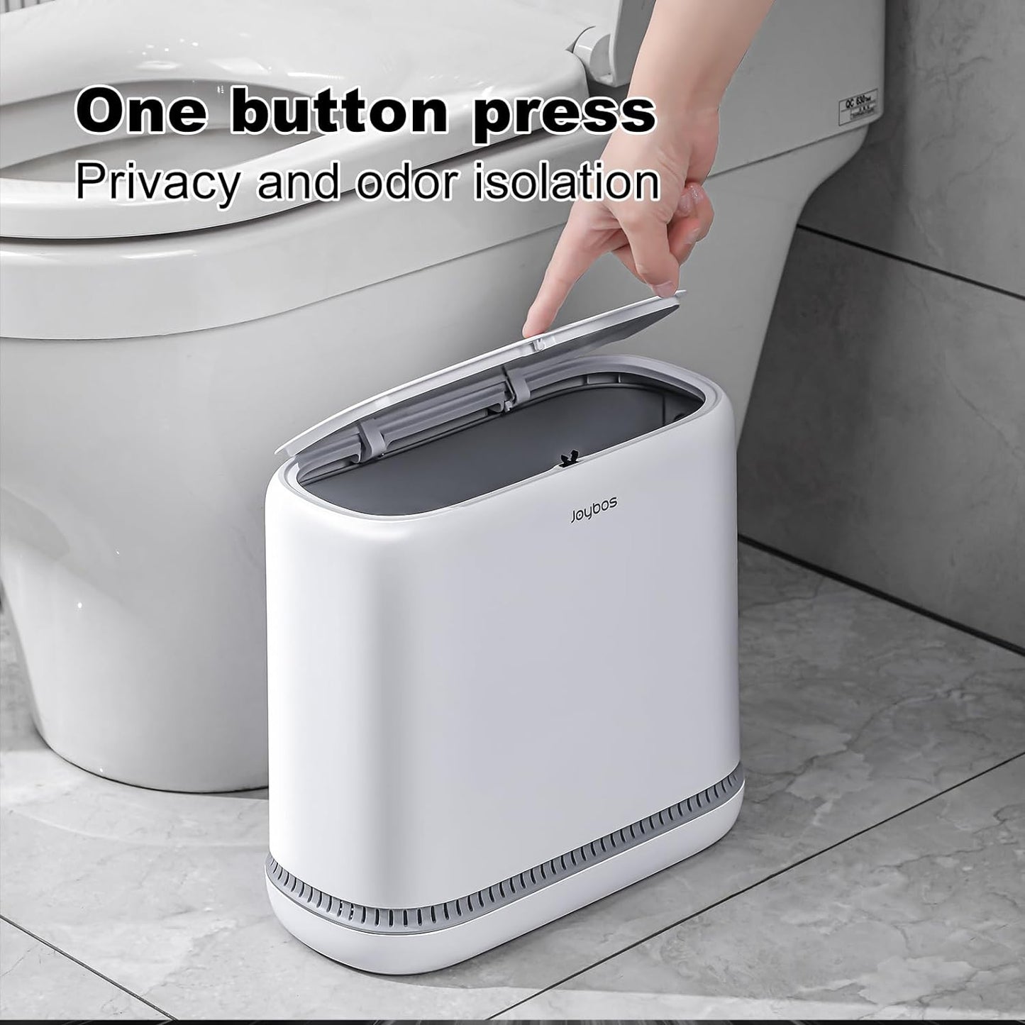 JOYBOS Bathroom Trash Cans,Adsorption Garbage Can with Press Type Lid,10L Dogproof Slim Plastic Narrow Trash Bin,3 Gallon Garbage Bin for Home,Office and Narrow Place