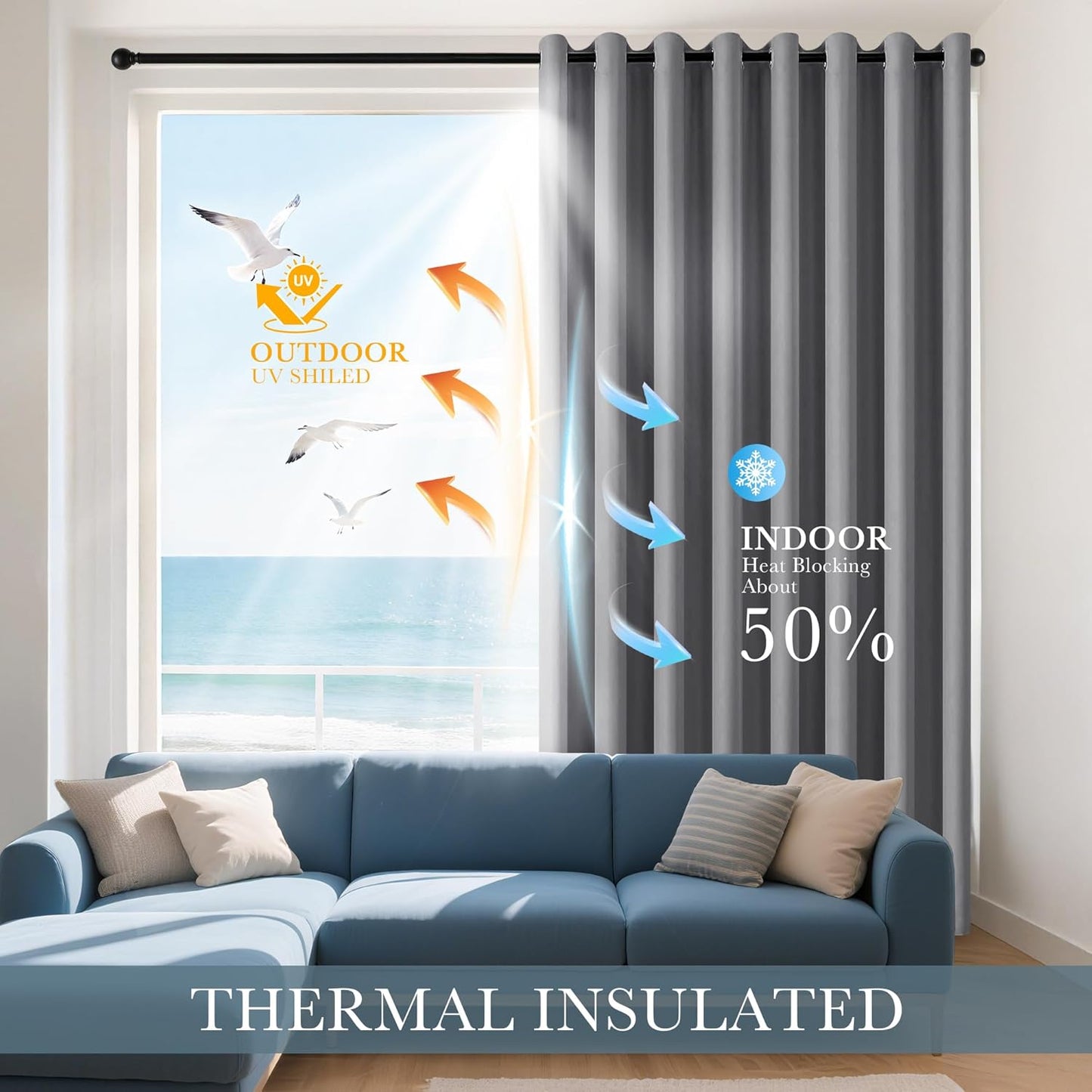 PONY DANCE Extra Long Blackout Curtains 94 inch Length Set of 2, Thermal Insulated Solid Drapes for Bedroom Living Room, Room Darkening Window Curtain Panels (Silver Grey, W55 x L94 Inch)