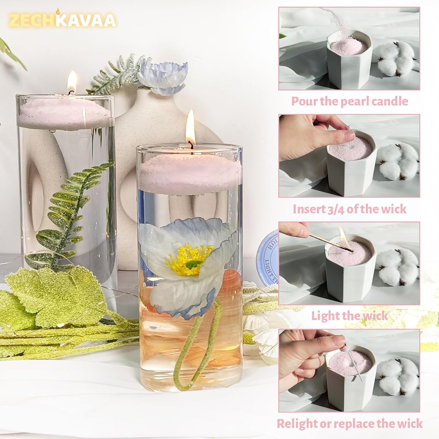 Unscented Pink Pearled Candle 18oz Luxury Sand Candle Granulated Wax - 30 Cotton Wicks – Wax for Candle Making Decorative Candles Smooth and Clean Burning Lasts up to 120 Hours