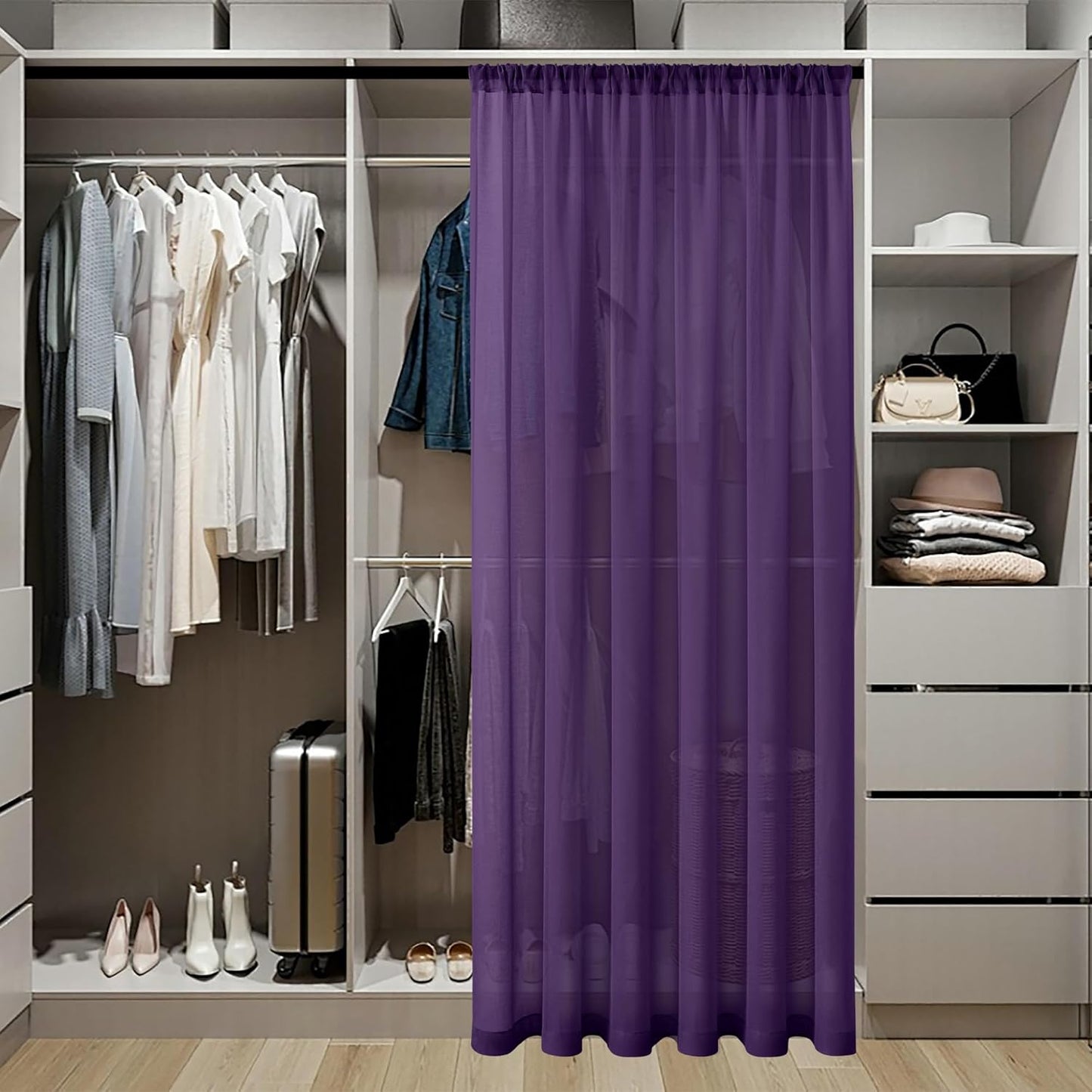 Tollpiz Sheer Door Curtains Closet Linen Textured Curtain Sheers Doorway Light Filtering Voile French Door Rod Pocket Curtains Patio Glass Door, 54 x 63 inches Long, Royal Purple, Set of 1 Panel