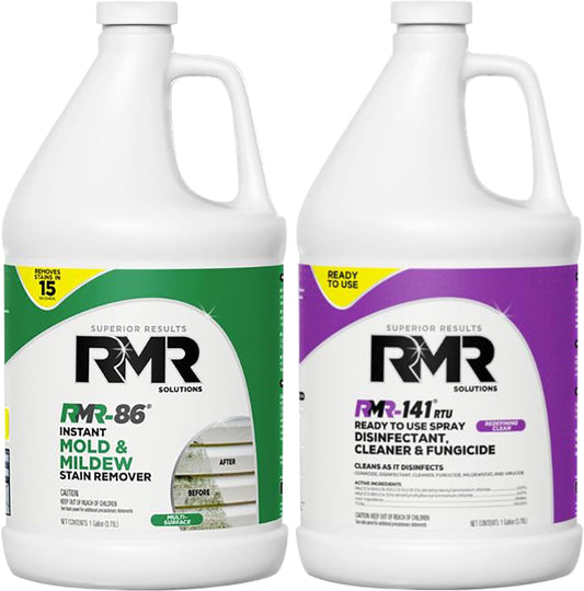 RMR Brands DIY Mold Remover Bundle - Complete Mold Killer & Stain Remover Bundle - Mold and Mildew Prevention Kit, Disinfectant Spray, Includes 2-1 Gallon Bottles