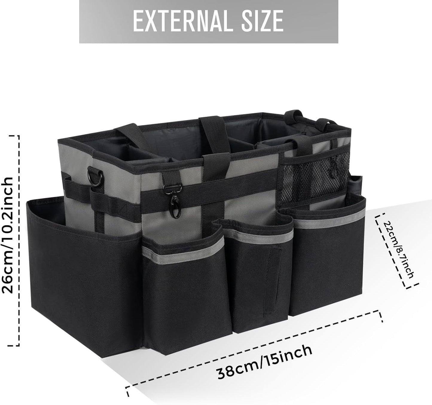 Wearable Cleaning Caddy, Cleaning Caddy Supplies Organizer with Handle & Shoulder Straps for Housekeepers, Under Sink & Car Cleaning Tool Organizers Bag with 4 Foldable Divider (MediumGrey)