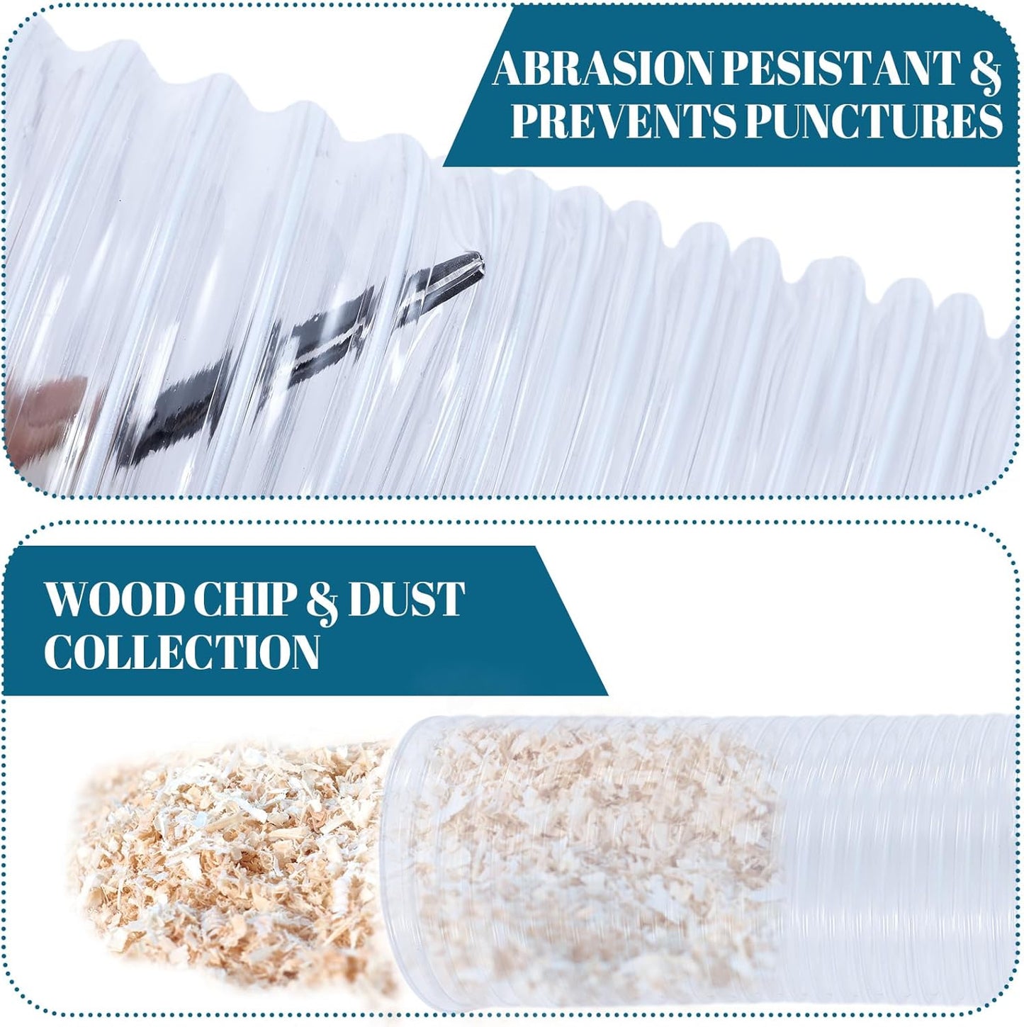 6 Inches 30 ft PVC Dust Collection Hose with Stainless Steel Clamps Set Flexible Clear Vacuum Puncture Resistant Fume Hose for Vacuums Cleaner Fume Dust Collection System (White)