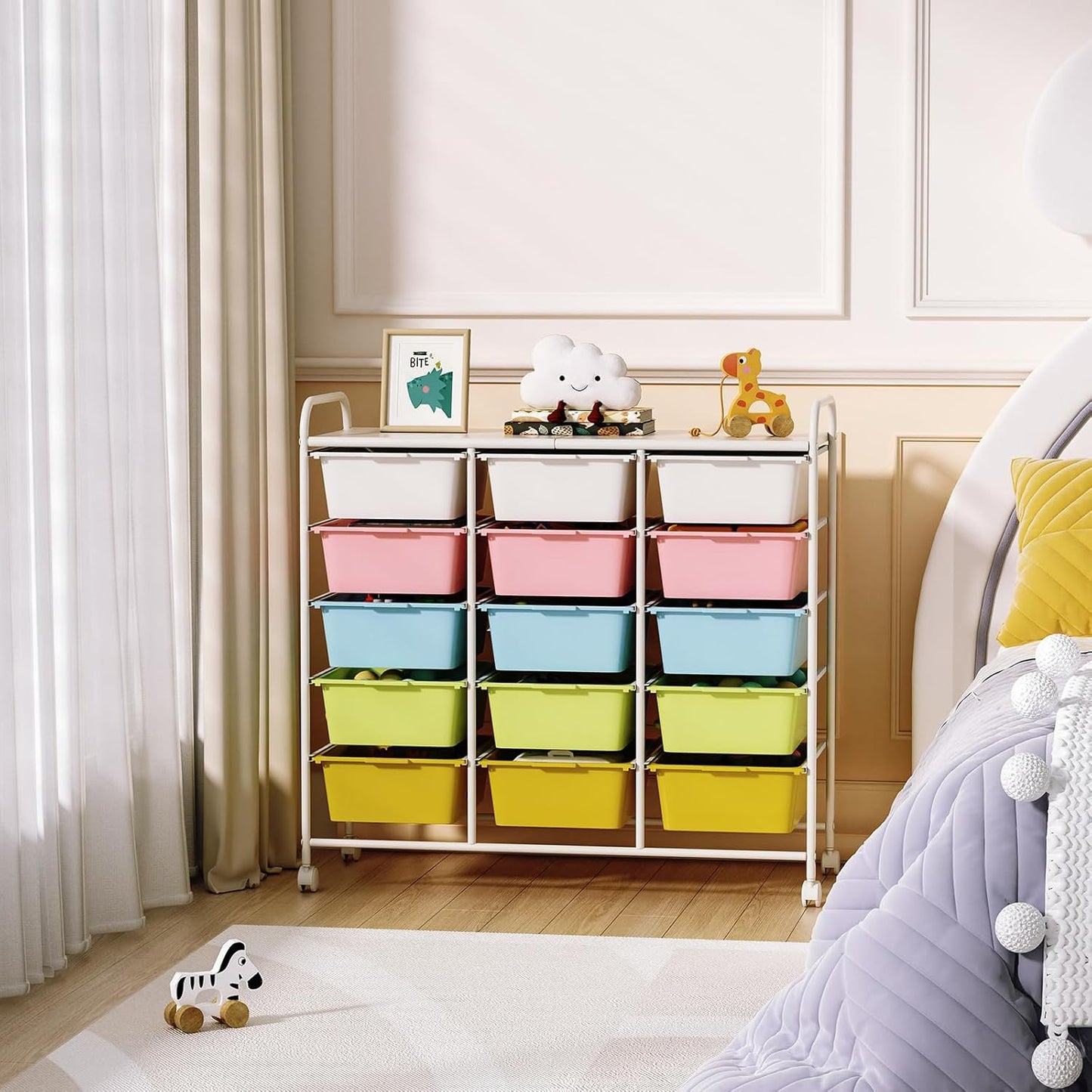 15 Drawers Rolling Cart With Wheels, Plastic Storage Drawer With Metal Frame, Multipurpose Art Craft Organizer, Utility Cart for Home, Office, School, Multicolor