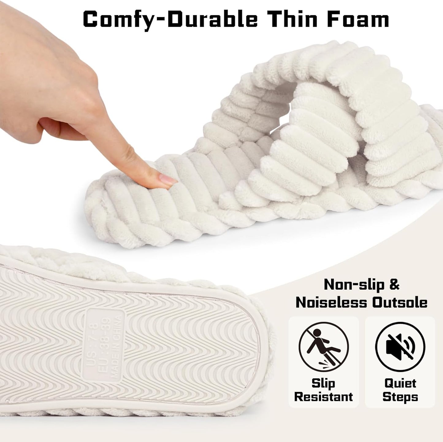 ZOORON Women's Cozy Slippers Crossbands & Durable Foam - Soft Plush Lined Non-Slip Indoor Outdoor Open Toe Shoes Trendy Gift