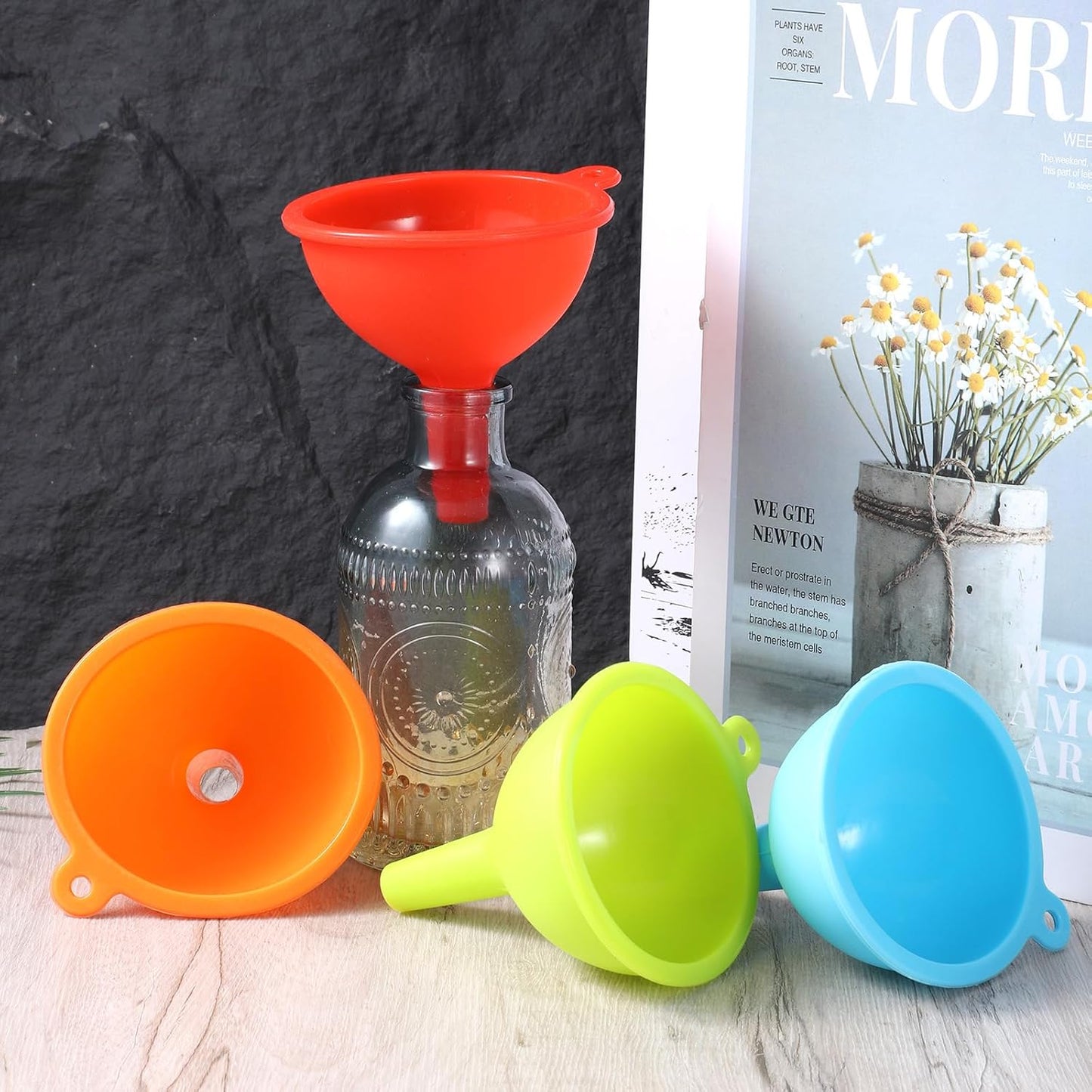 4 Pack Kitchen Silicone Funnel, Kitchen Funnel Set, Canning Silicone Funnels, Wide Mouth Canning Funnels for Jars Bottles, Liquid Oil Transfer, Multi Color