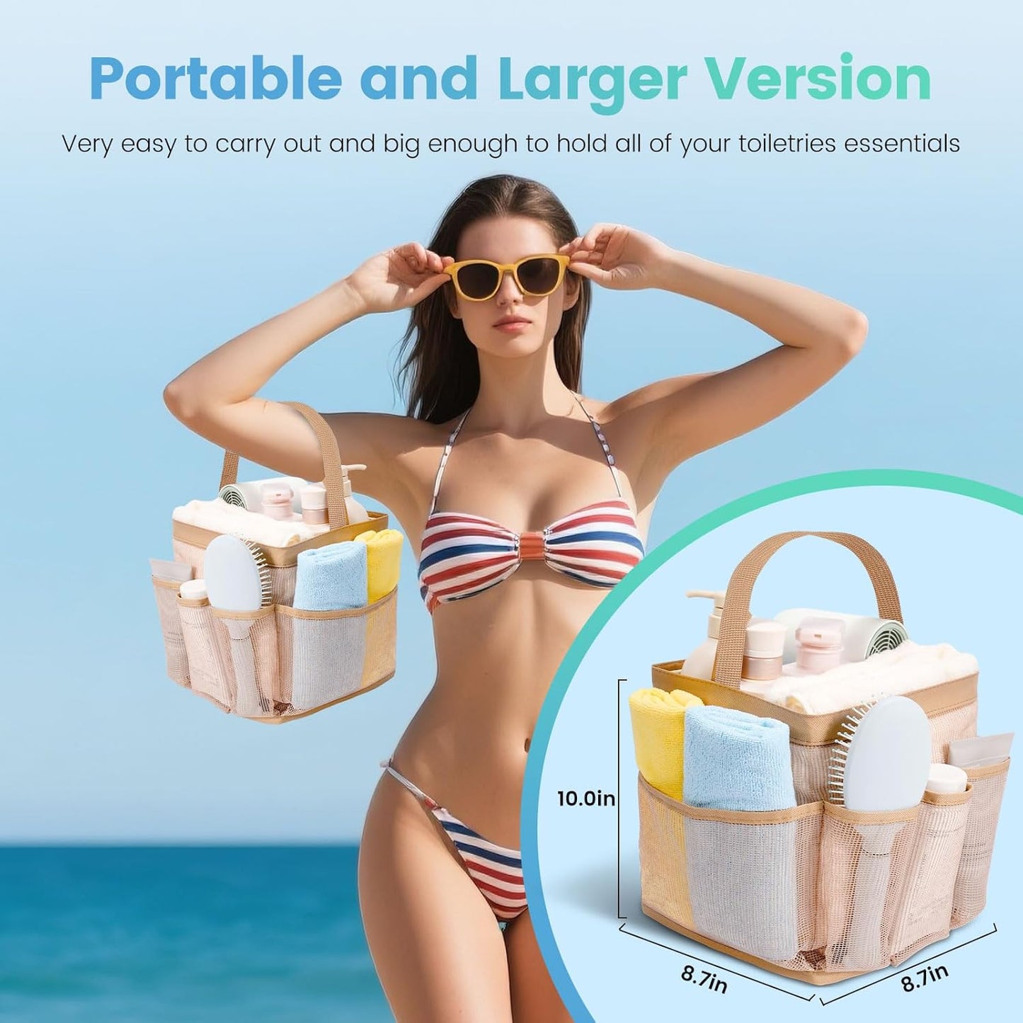 Shower Caddy for College Dorm Room Essentials for Girls with 9 Pockets,Large-Capacity Shower Basket,Quick Dry Toiletry Tote Bag for Women,Outdoor Gym,Travel,Swim,Beach Camping Essentials-Brown