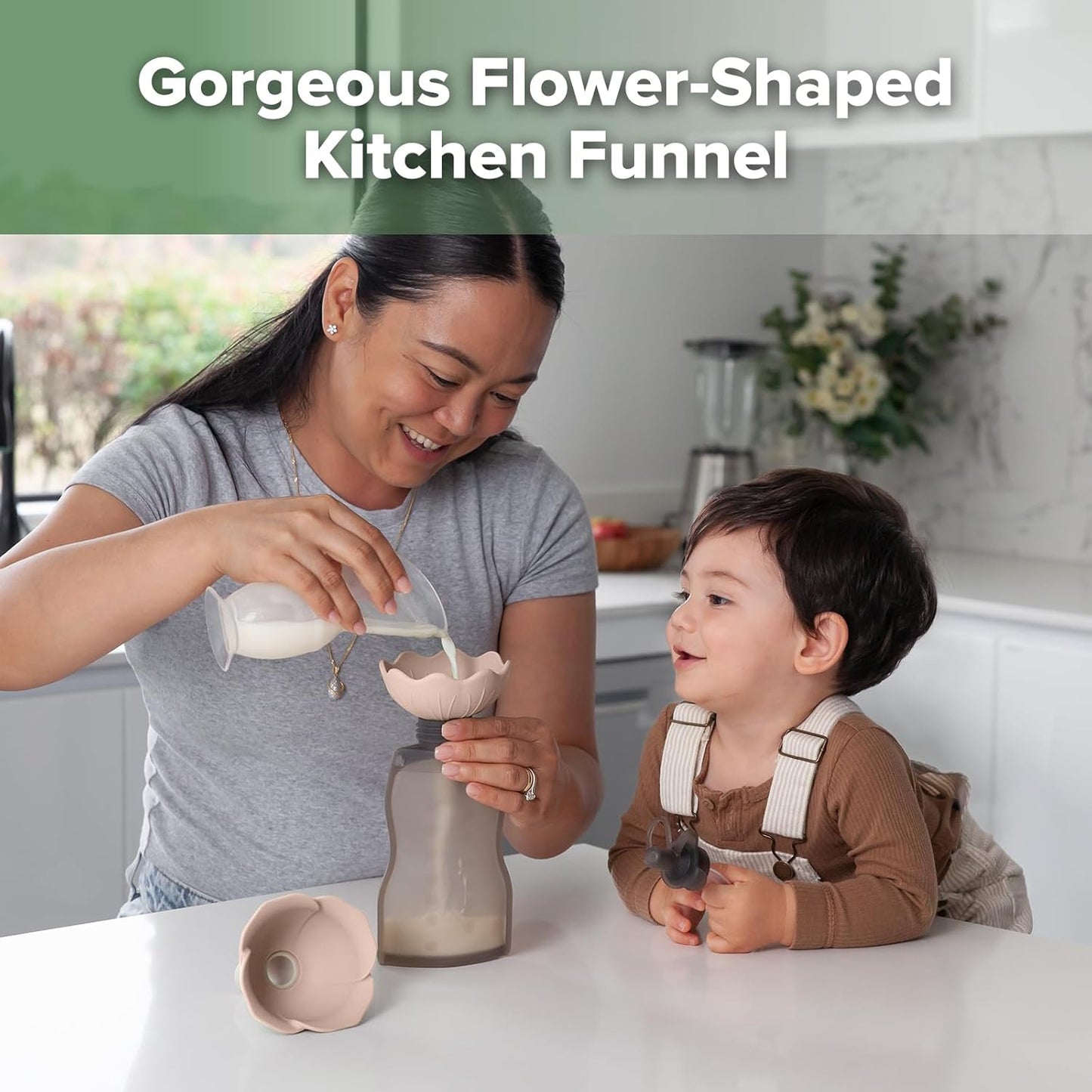 Haakaa Silicone Flower Funnel Set – Dual-Size Silicone Funnels for Kitchen Use, Small Funnels for Filling Bottles, Compatible with Haakaa Pouches