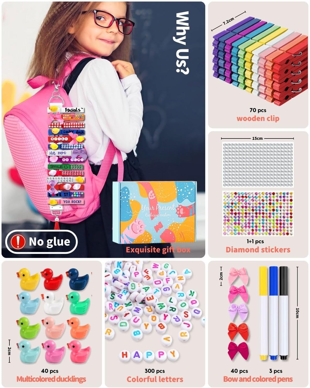 SF SOONEAT Cheer Pins for Backpack Cheer Stuff Kit 70 Colored Clothes Pins with Mini Resin Ducks Bows Letter Beads Team Cheerleaders Gifts Bulk Pin Me Ribbon for Bag Decorations Colorful Spirit Clips