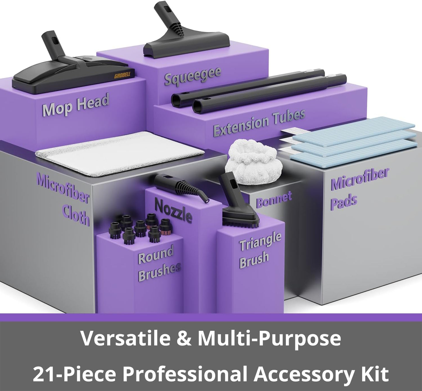 Steam Cleaner: 1650W, Fast 50-Sec Heat-Up-21-Piece Kit Refill Anytime-No Cooling-Detachable Hose Steamer Mop for Home Use Car Bed Furniture Bathroom Tile Grout Floor Cleaning And More White