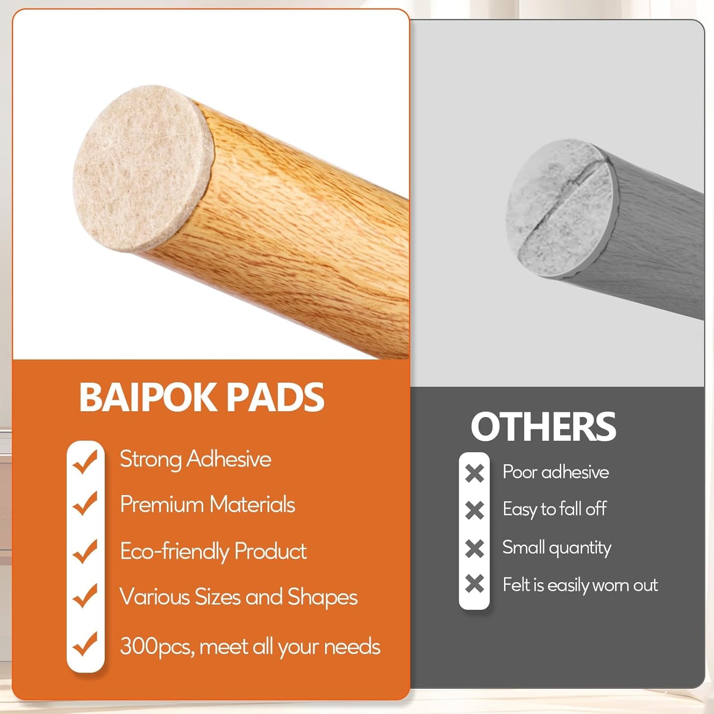 Furniture Pads 300 Pack Premium Furniture Felt Pads (Beige), Huge Quantity Self Adhesive Anti Scratch Floor Protector for Furniture Legs Hardwood with 60 Cabinet Door Bumpers