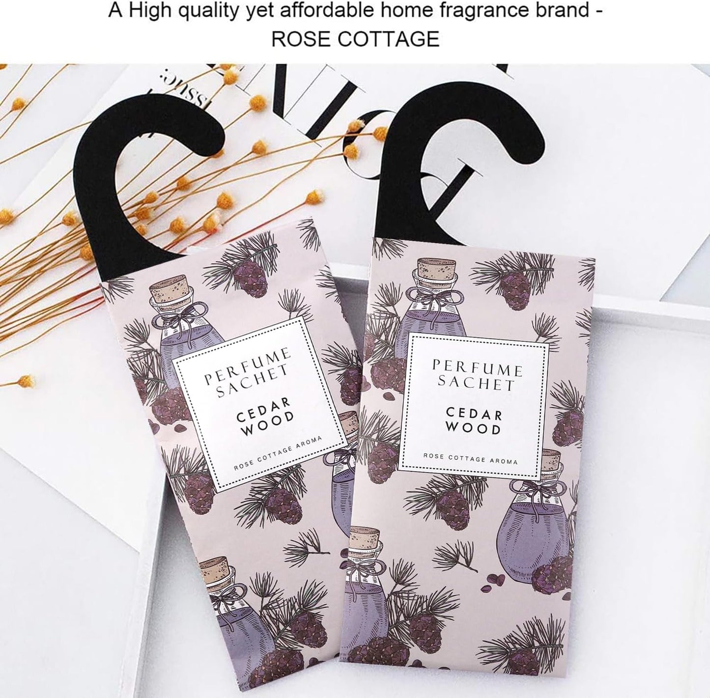 ROSE COTTAGE Large 12 Packs Cedar Wood Hanging Closet Deodorizer Air Freshener Long Lasting Scented Sachets Smell Goods for House