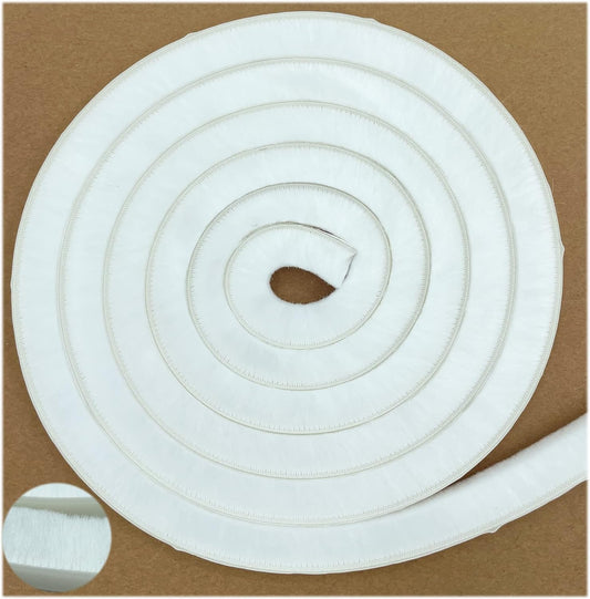 Felt Pile Weather Stripping Brush for Sliding Windows/Doors Frame Side, Self Adhesive Weatherstrip Seal Strip Sealer for Soundproofing (16ft x11/32 Backing x 9/16 Brush inch, White)