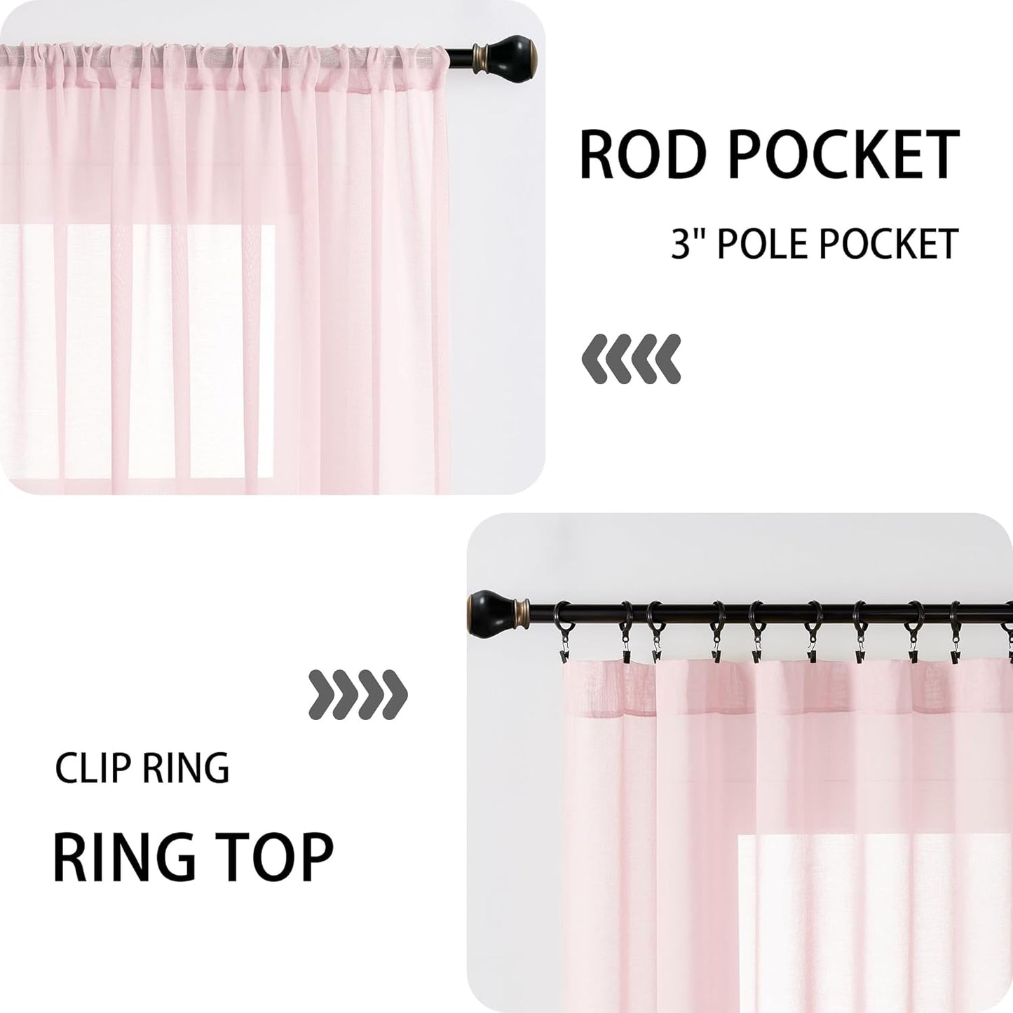 Tollpiz Sheer Door Curtain Closet Linen Textured Curtain Sheers Doorway Light Filtering Voile French Door Rod Pocket Curtains Patio Glass Door, 25 x 80 inches Long, Pink, Set of 1 Panel