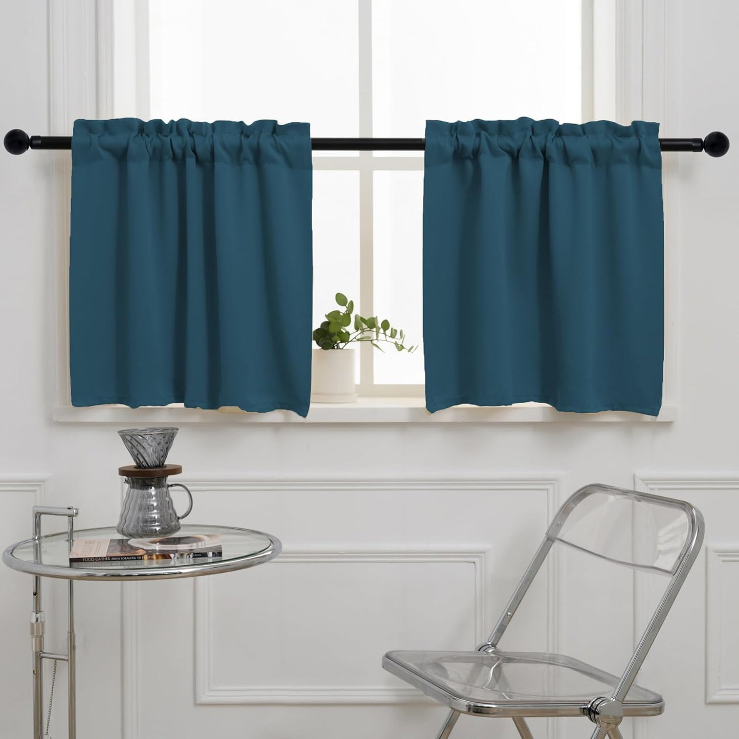Pickluc Cafe Curtain (Half Window Curtain) 36 Inches Length, Rod Pocket Kitchen Curtain, Short Blackout Curtain for Small Window, 30" Wide and 36" Long, 2 Panels, Bluestone