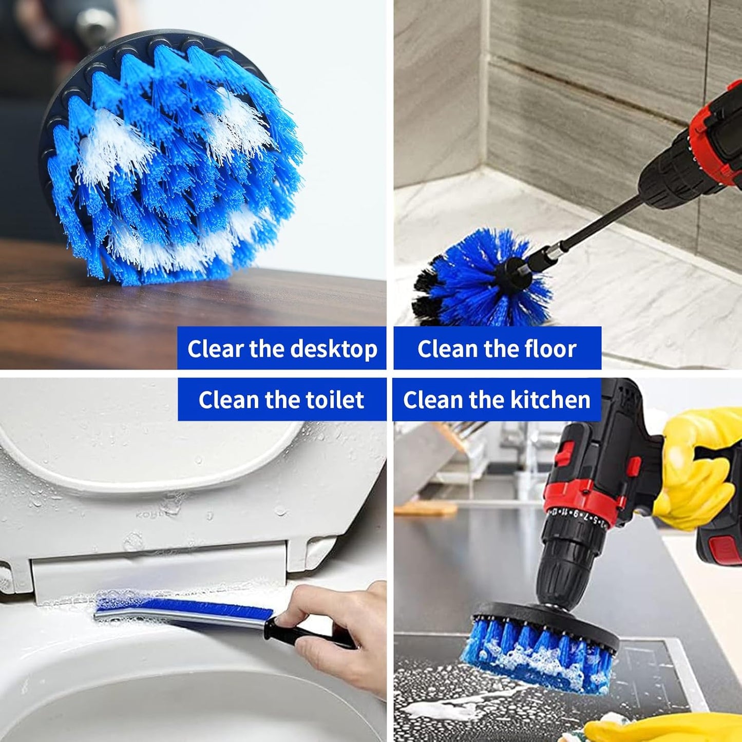 10 Pack Drill Brush Attachment Set, Drill Scrubber Brush Kit, Drill Cleaning Brush, Scrub Brush for Grout Floor Tub Shower Bathtub Tile Sink Toilet Bathroom Kitchen Car Blue