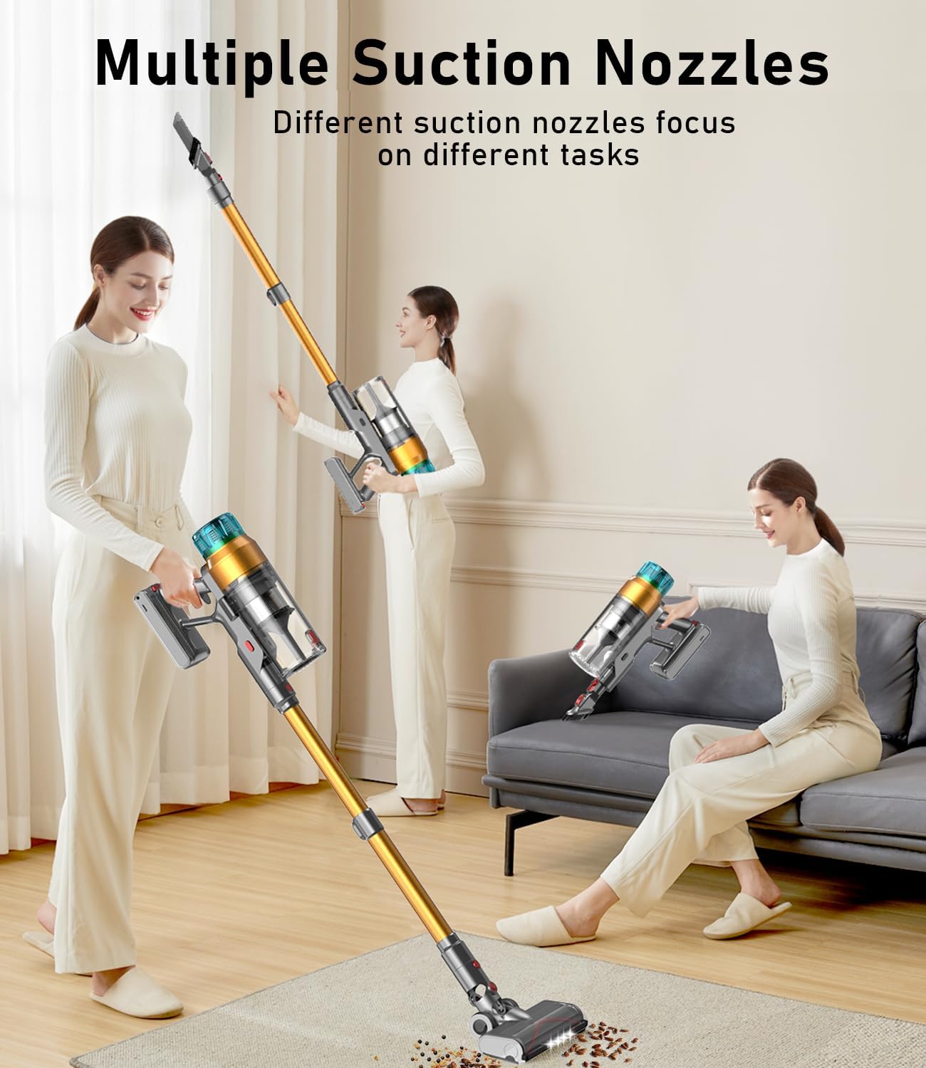 Cordless Vacuum Cleaner for Home 600W 55Kpa Upgraded Powerful Stick Vacuum Up to 60Mins, Anti-Tangle & Wall Mount Charging, 8 in 1 Lightweight Vacuum Cleaners for Home/Pet Hair/Carpets/Floors