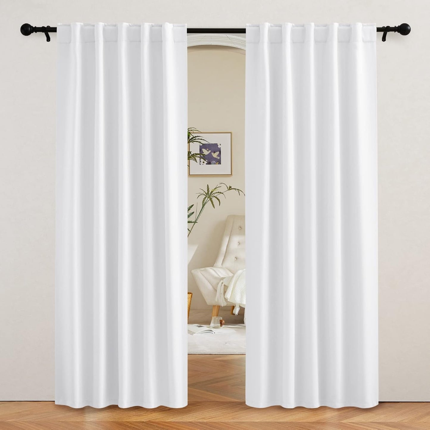 RYB HOME Blackout Curtains 80 inches Long Thermal Insulating Large Window Curtains for Living Room Sliding Glass Door Dining Home Office Backdrop, Pure White, W 42 x L 80 per Panel, 2 Panels