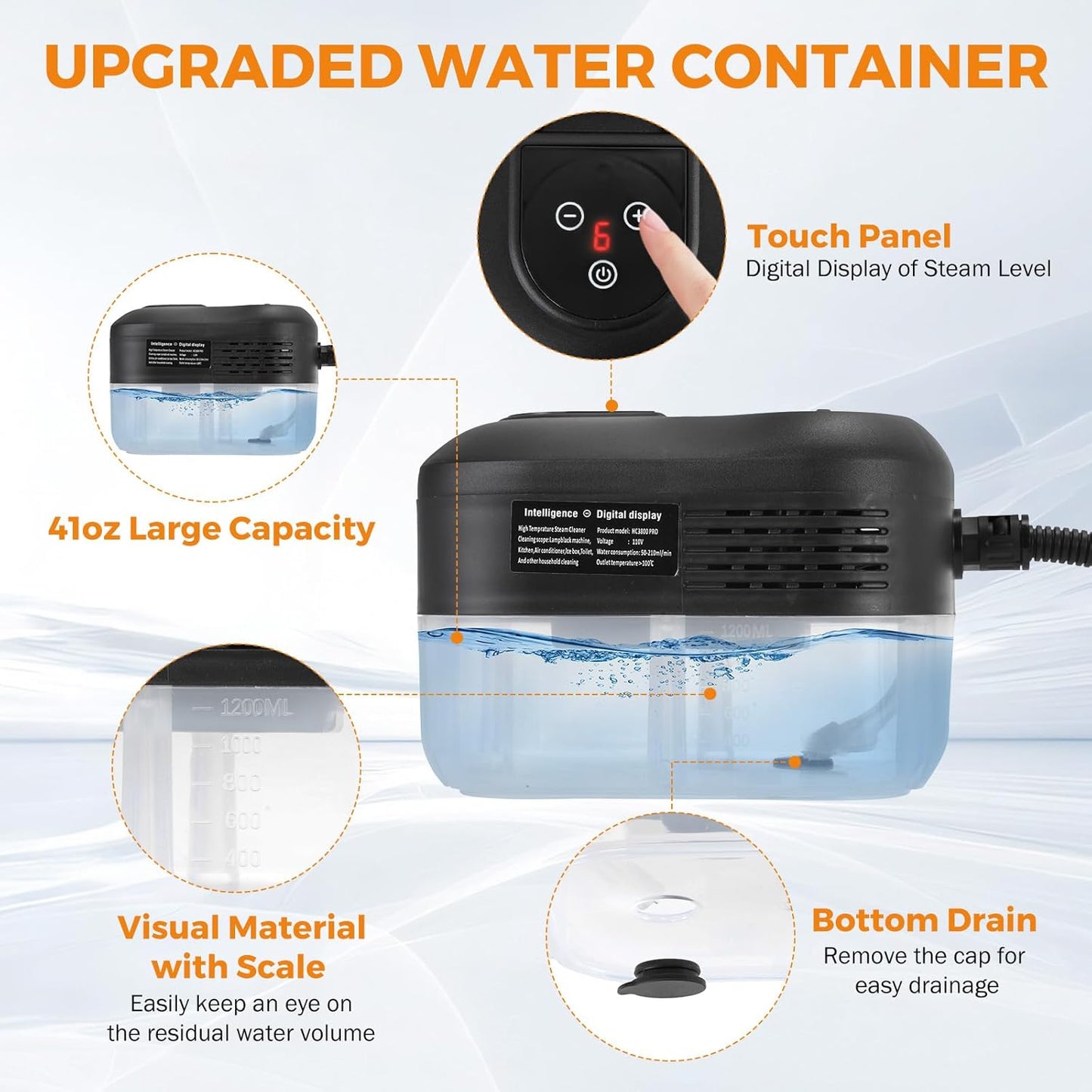 BEAMNOVA Steam Cleaner for Car Detailing 1.2L (41oz) Water Tank Portable Handheld Steamer for Cleaning Steam Gun High Pressure Multipurpose Steam Machine, Black