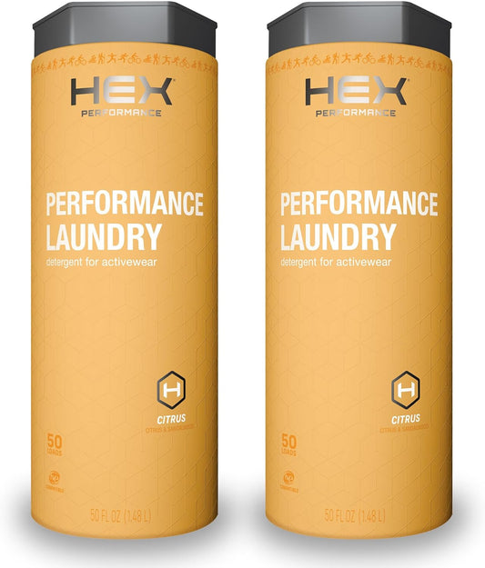 HEX Performance Laundry Detergent, Citrus, 100 Loads (Pack of 2) - Designed for Activewear, Eco-Friendly, Concentrated Formula