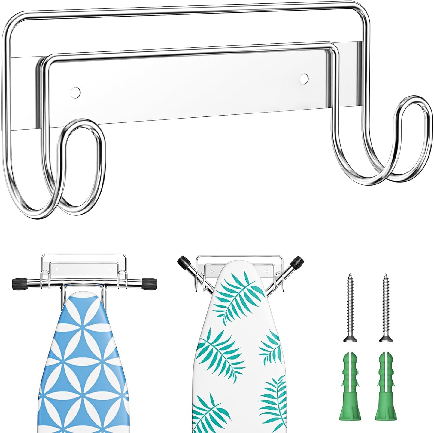 Ironing Board Hanger Wall Mount, Ironing Board Holder for T or Y Leg, Stainless Steel Iron Board Hanger, Laundry Room Wall Hook for Iron Board Holder