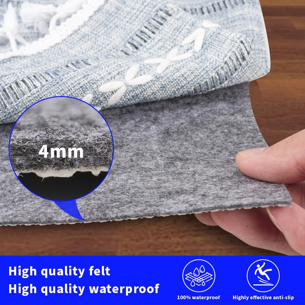 100% Waterproof Non-Slip Rug Pad 6x9 for Large Area Rugs Durable Felt Floor Protection pad for All Floors, Suitable for Cutting. Rug Pads Keep Rugs in Place and Provide Cushioning