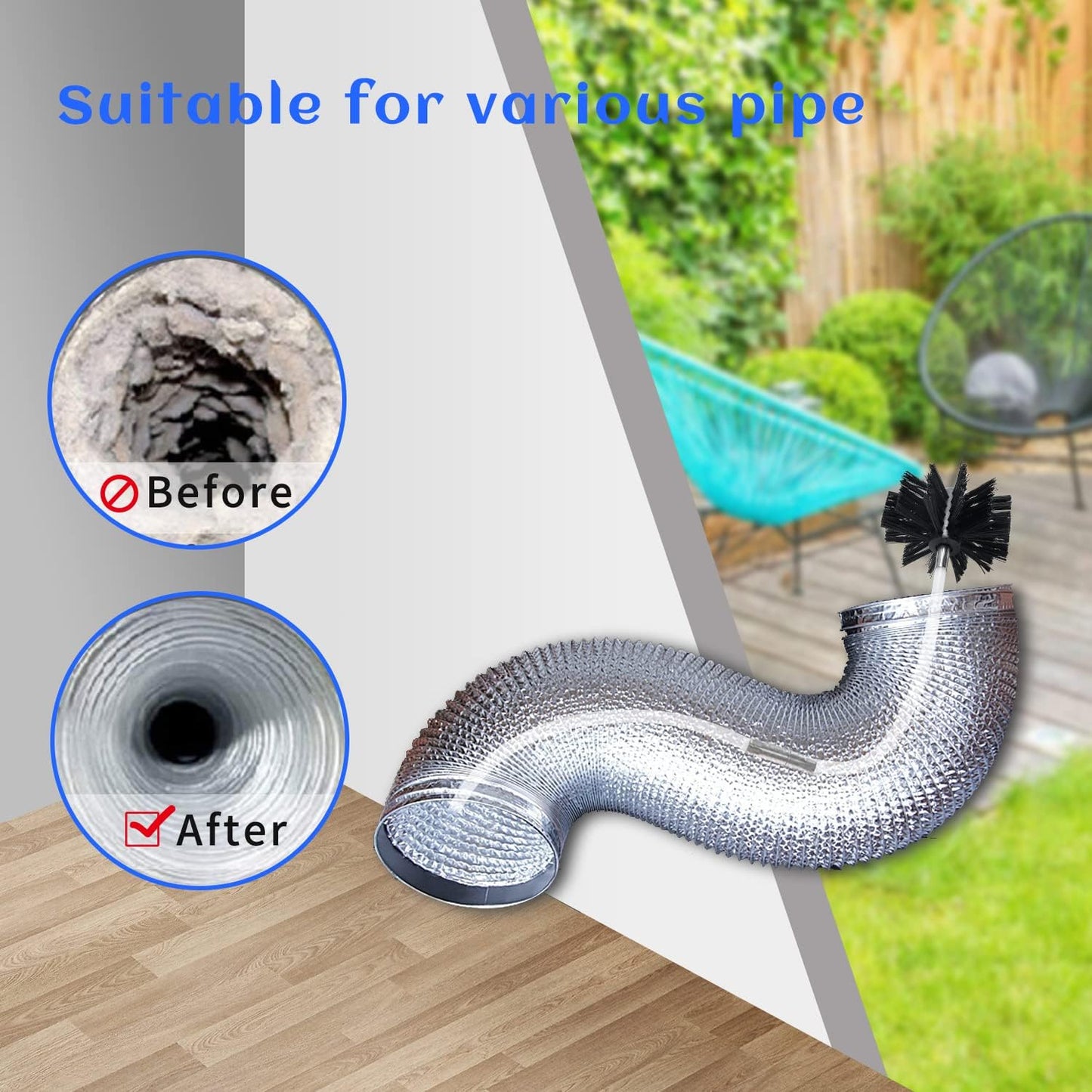 HOKLNUSE Dryer Vent Cleaner Kit Chimney Sweep Cleaning Tools Pellet Stove Cleaner Kit Air Dryer Duct Fireplace Brushes for Easy Lint Cleaning with 4" and 6" Brush Heads (Heavy Duty, 20Feet)