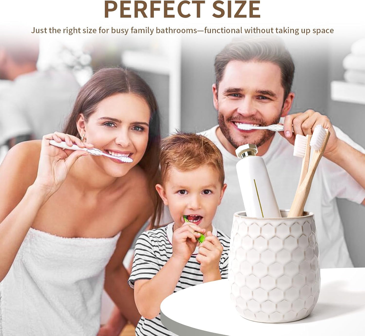 Toothbrush Holder, Tooth Brush Holder for Bathroom - Ceramic Toothbrush Cup White Toothbrush Holders Countertop, Makeup Brush Holder Pen Holder, 3.62" x 3.62" x 3.93", ANTIS'S HOME