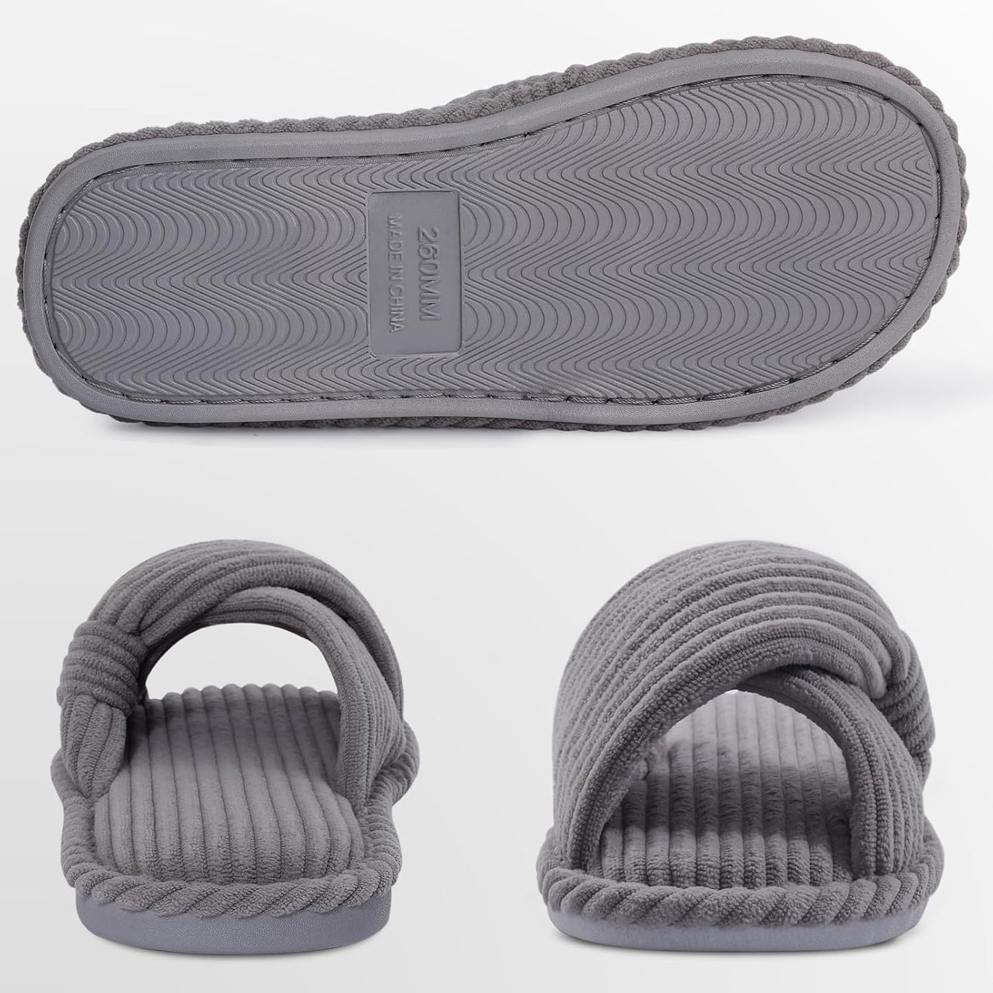 Evshine Summer House Slippers for Women Corduroy Cross Bow Indoor Slippers Open Toe Slip On Bedroom Shoes with Memory Foam