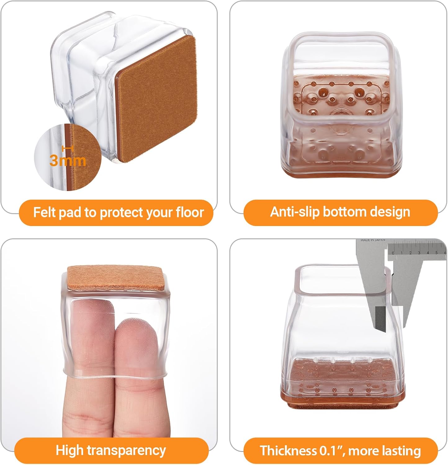 36Pcs Square Chair Leg Floor Protectors, Felt Furniture Pads for Hardwood Floors, Chair Leg Protectors for Hardwood Floors, Floor Protectors for Chairs, No Scratches and Reduce Noise - XSmall Size