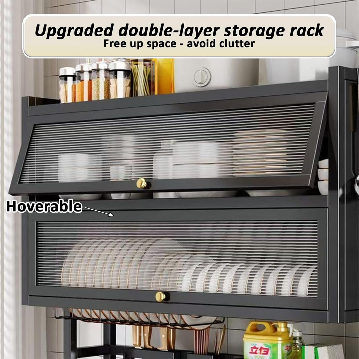 Over The Sink Dish Drainer Drying Rack 4 Tiers with Cover, Keep Kitchen Sink Shlef Organized Space-Saving Dish Drying Rack, Large Drying Rack for Dishes, Glasses, Bowls, Cutlery W-37.4in