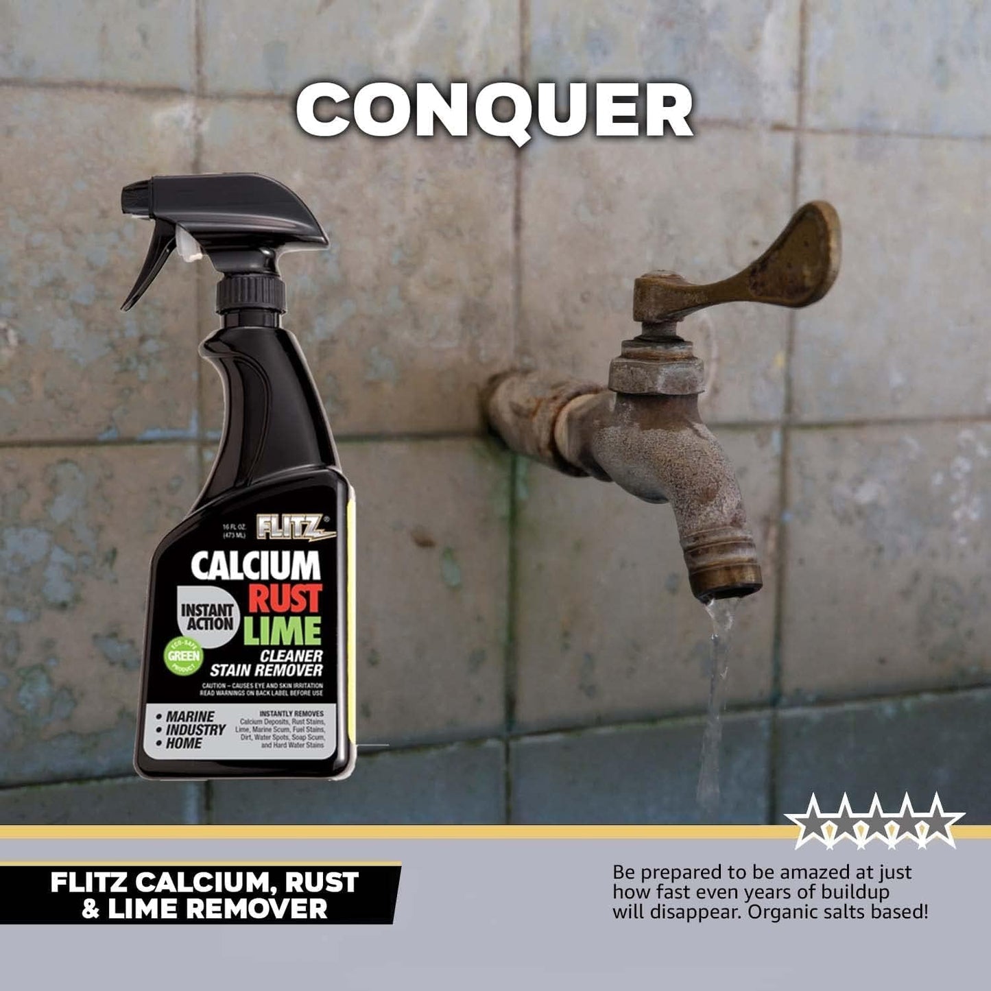 Flitz Calcium, Rust, & Lime Remover - 16oz Bottle of USA-Made Limescale Remover for Toilets, Showers, and More - Powerful Spray that Instantly Eliminates Tarnish, Grease, and Other Grime (1 Pack)