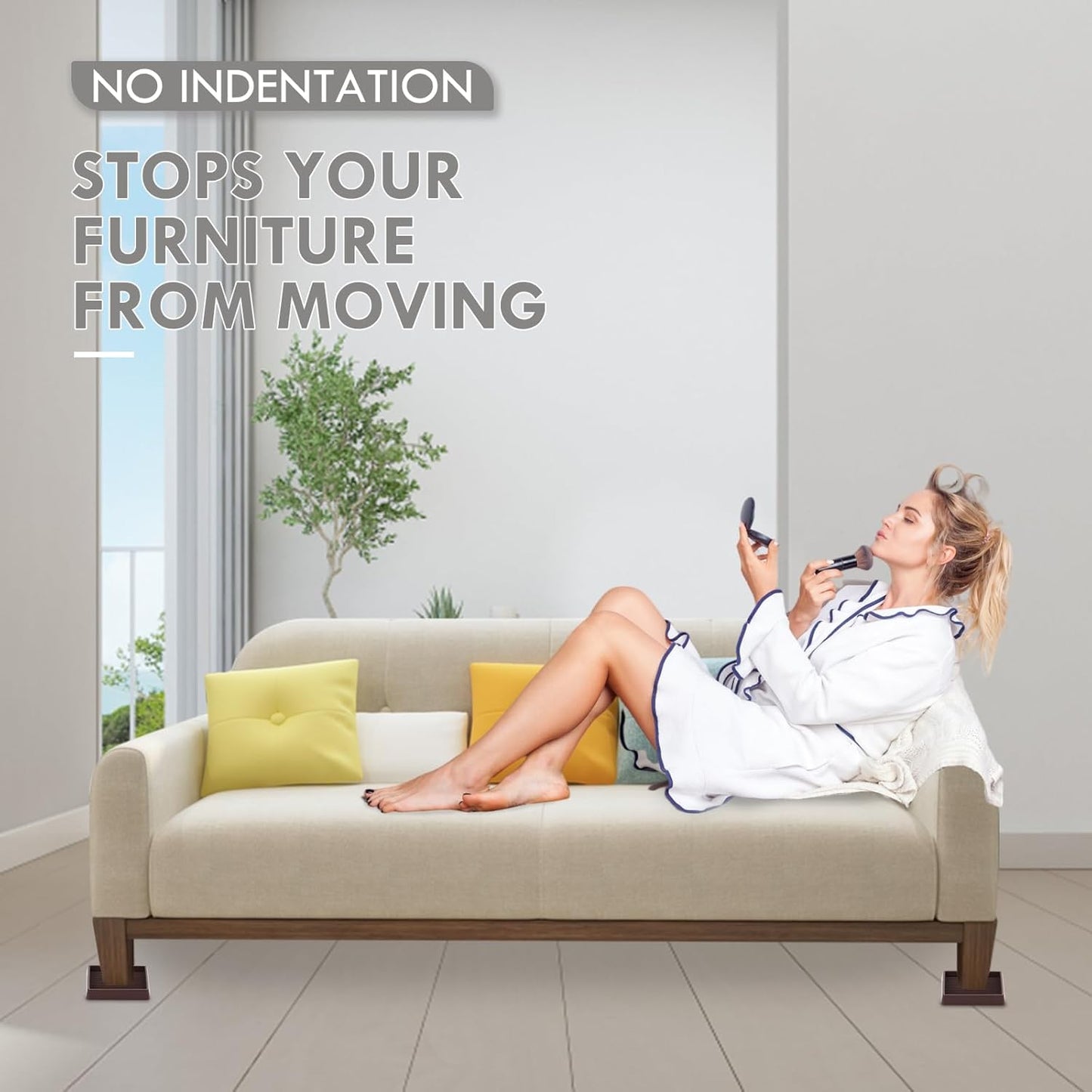 Non Slip Furniture Pads, 2.5” Round Rubber Caster Cups, 4 Pcs Furniture Coasters, Anti-Slip Gripper, Anti Slide Furnitures Feet Floor Protectors for Bed Couch Stoppers - Black