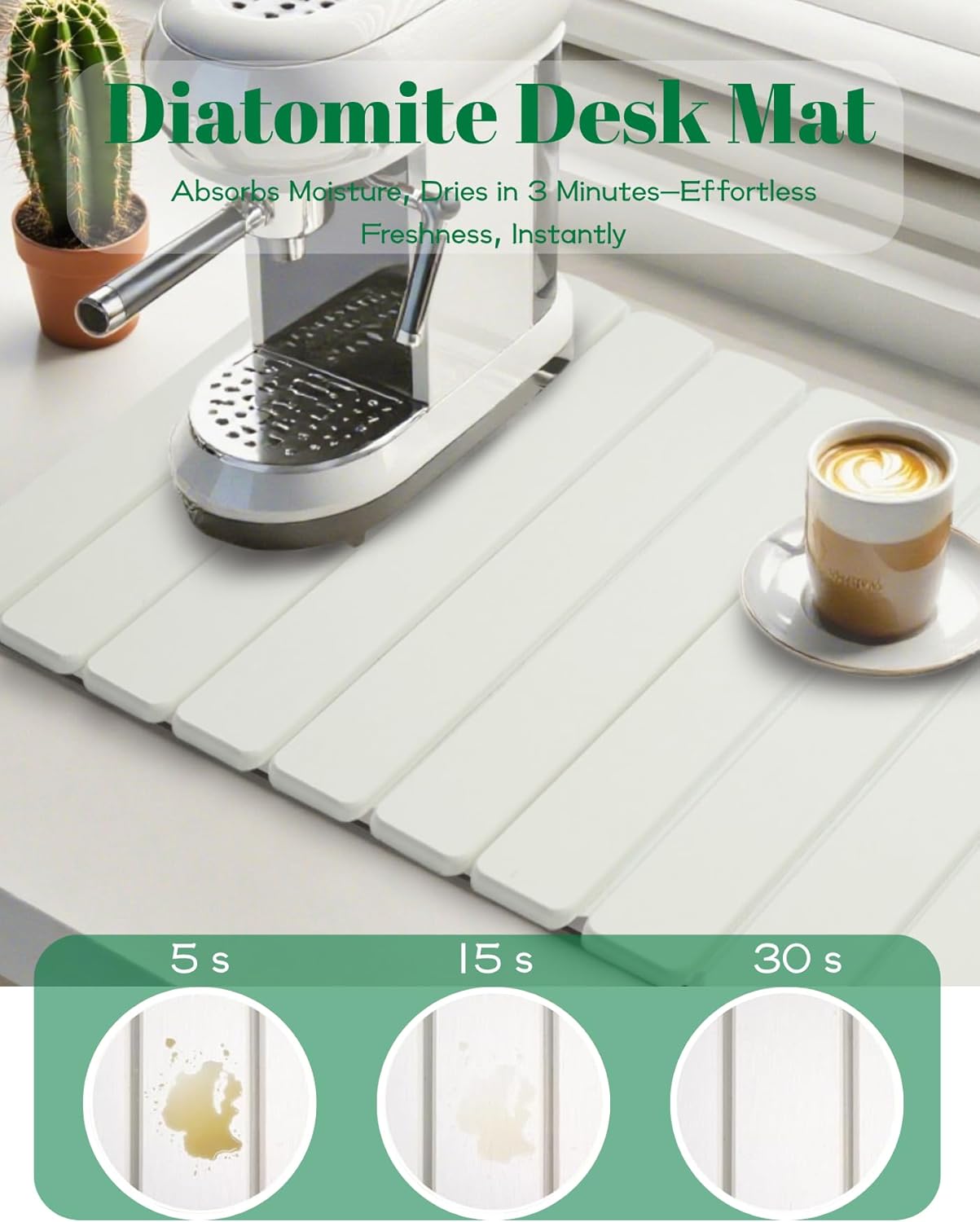 Dish Drying Mat, Diatomaceous Earth Absorbent Quick-Dry, Collapsible Stone Drying Mat for Kitchen Counter, Bath, Countertop, Dishes, Bottles, Cups, with Sandpaper & Non-slip Pad, 23"(L)x15.3"(W)