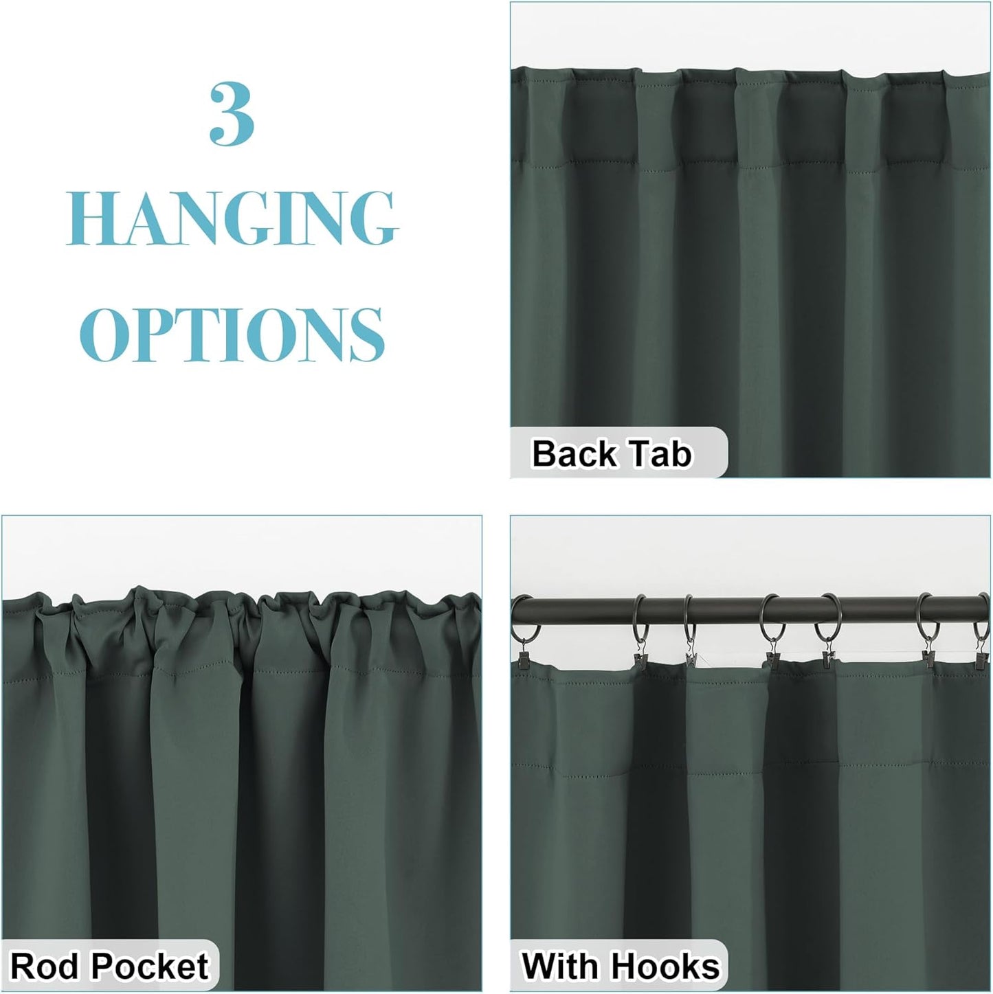RYB HOME Blackout Curtains 45 inches Long - Thermal Insulated Privacy Solar Drapes for Kids Bedroom Cafe Bathroom, 42 inch Width x 45 inch Length, Dark Green, 2 Panels