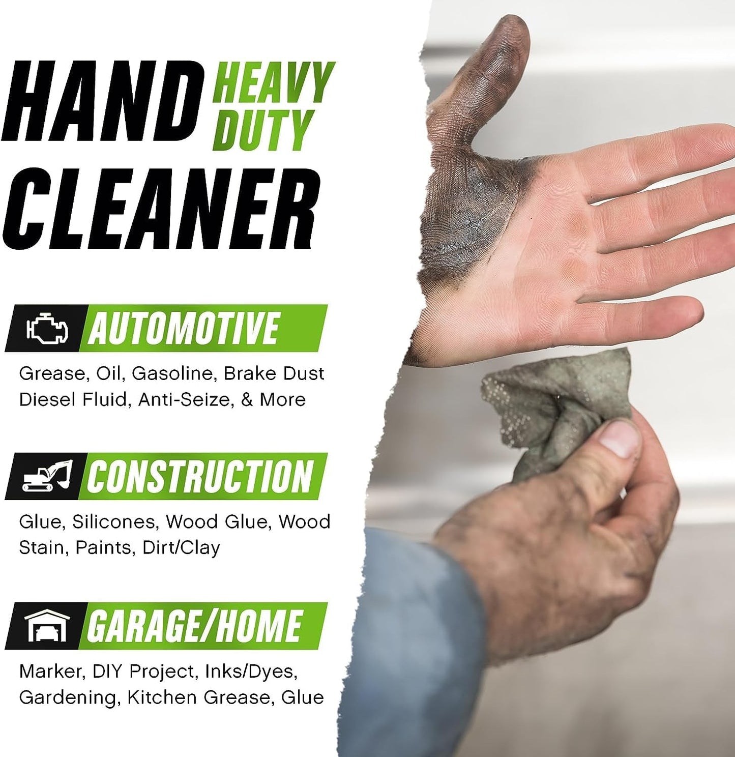Grip Clean Heavy Duty Hand & Tool Cleaning Wipes – Waterless Hand Cleaner for Mechanics, Garage & Shop Use – Dual-Sided Grease, Oil & Paint Remover Wipes with Citrus Scent - 30ct (6 Pack)