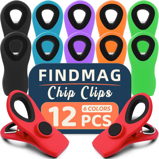 12 Pack Magnetic Chip Clips, Bread Clips Food Bag Clips with Airtight Seal for Chips, Kitchen Clips with Magnet for Fridge, Plastic Assorted Colors Bag Clips for Food Storage, Snack Organization