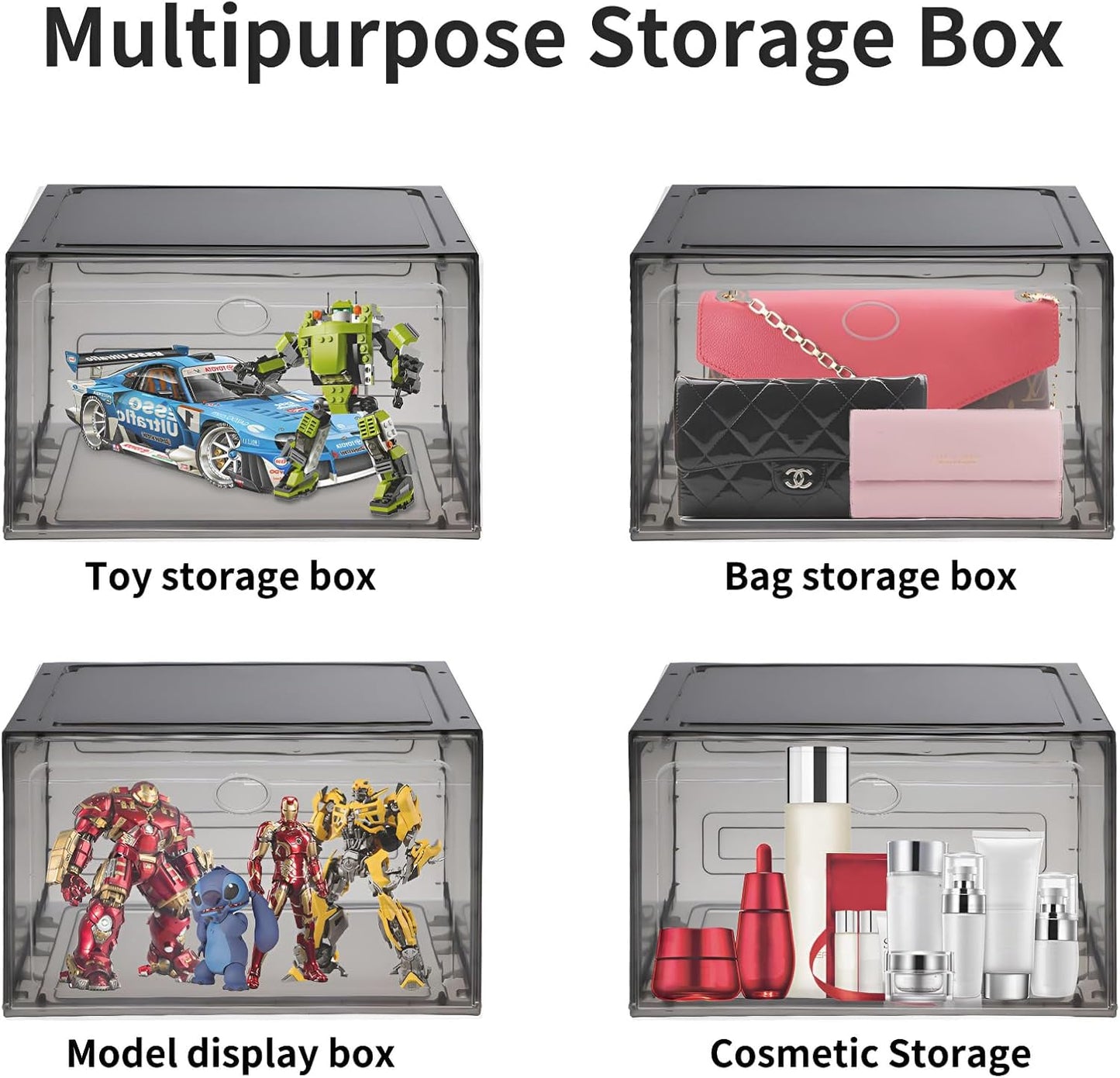 Large Shoe Boxes Clear Plastic Stackable, 8 Pack Drop Side Shoe Storage Boxes with Magnetic Door, Shoe Storage Organizer Sneaker Storage Display Fit up to US Size 13 Black